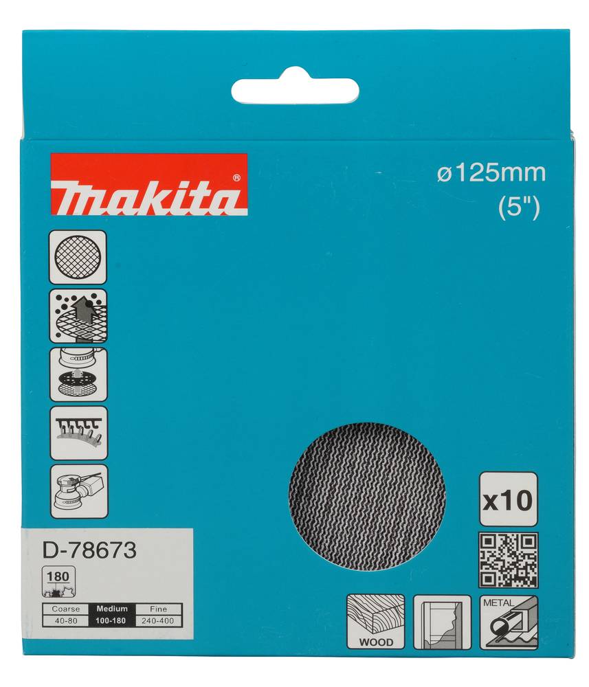 Makita Schleifnetz A180 125mm Klett Ø 125 mm • Körnung A180 • Klett • Gitter • 10 Stück