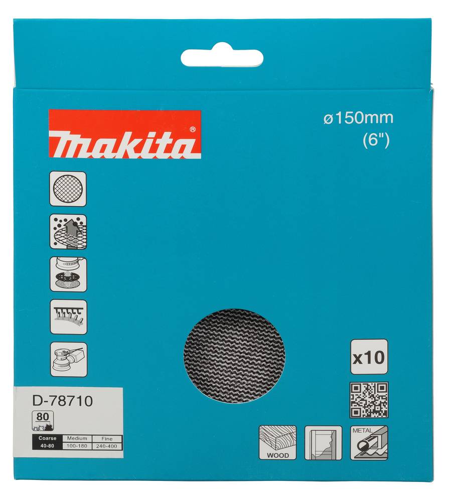 Makita Schleifnetz A80 150mm Klett Ø 150 mm • Körnung A80 • Klett • Gitter • 10 Stück