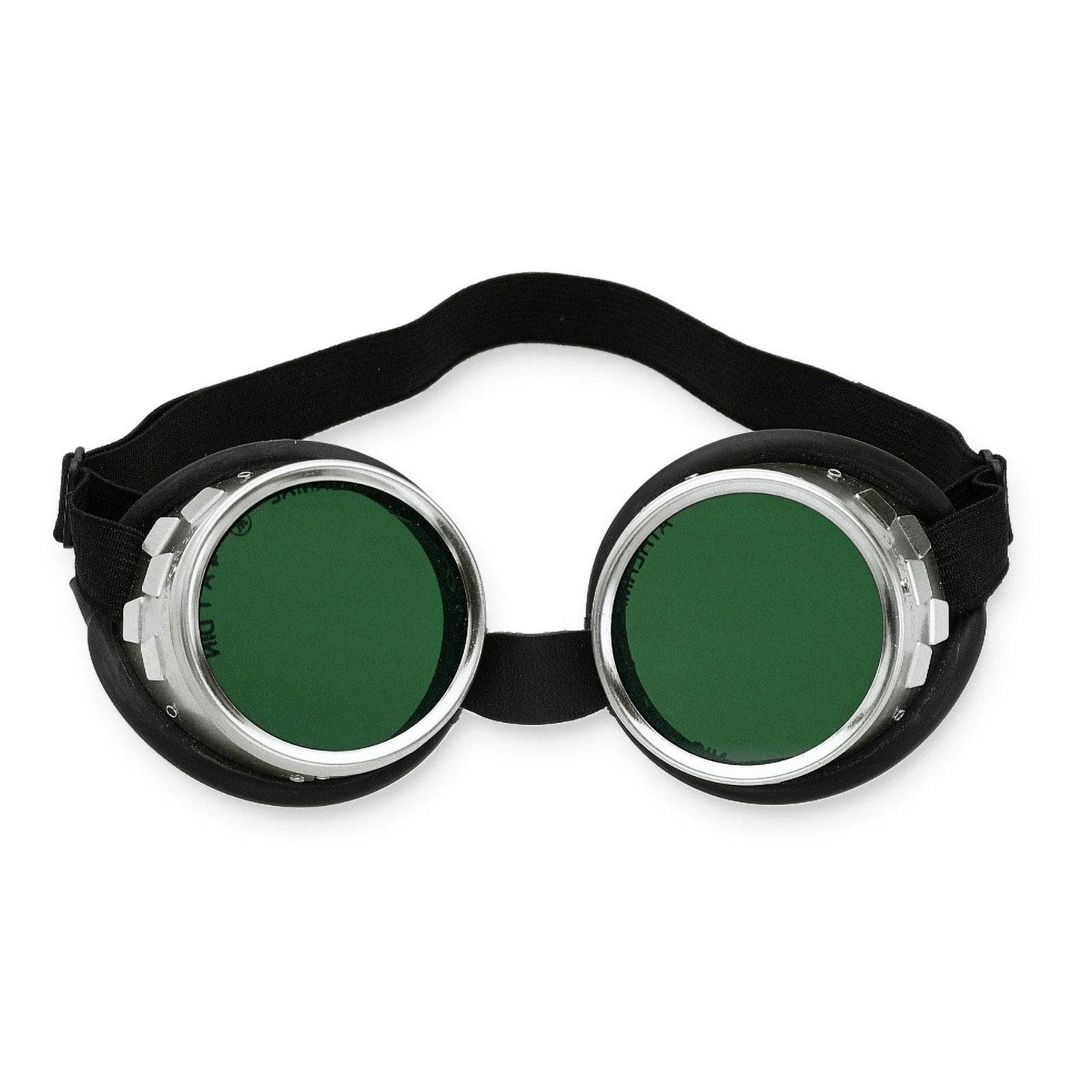 Grün-getönte Schutzbrille mit einem schwarzen Gurt, entwickelt für Augenschutz oder Kostümzwecke.