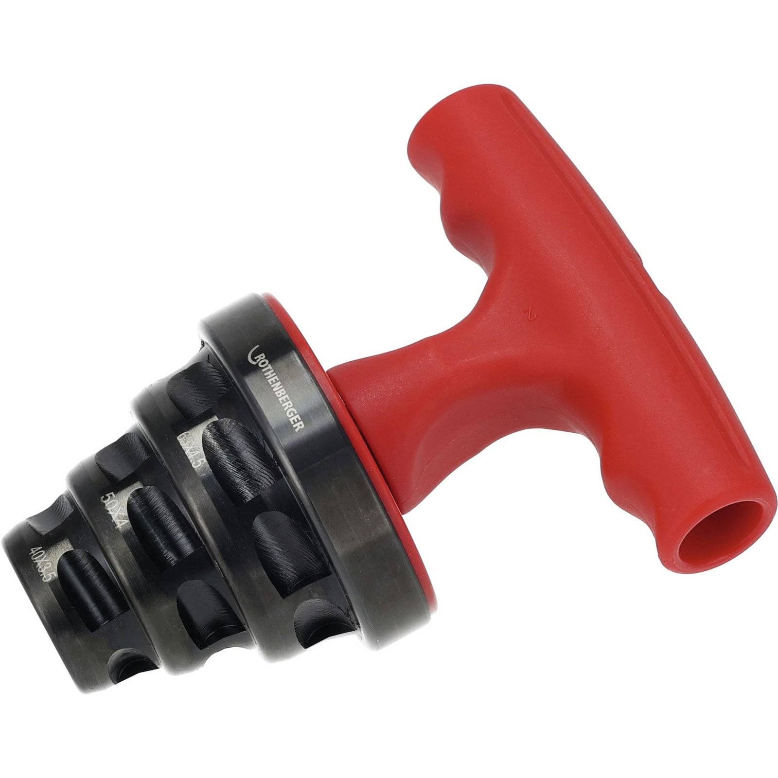 Ein rotgriffiger Kurbelabzieher mit einer metallischen, rotierenden Komponente zum Entfernen von Steckern oder Dichtungen in Maschinen oder Geräten.