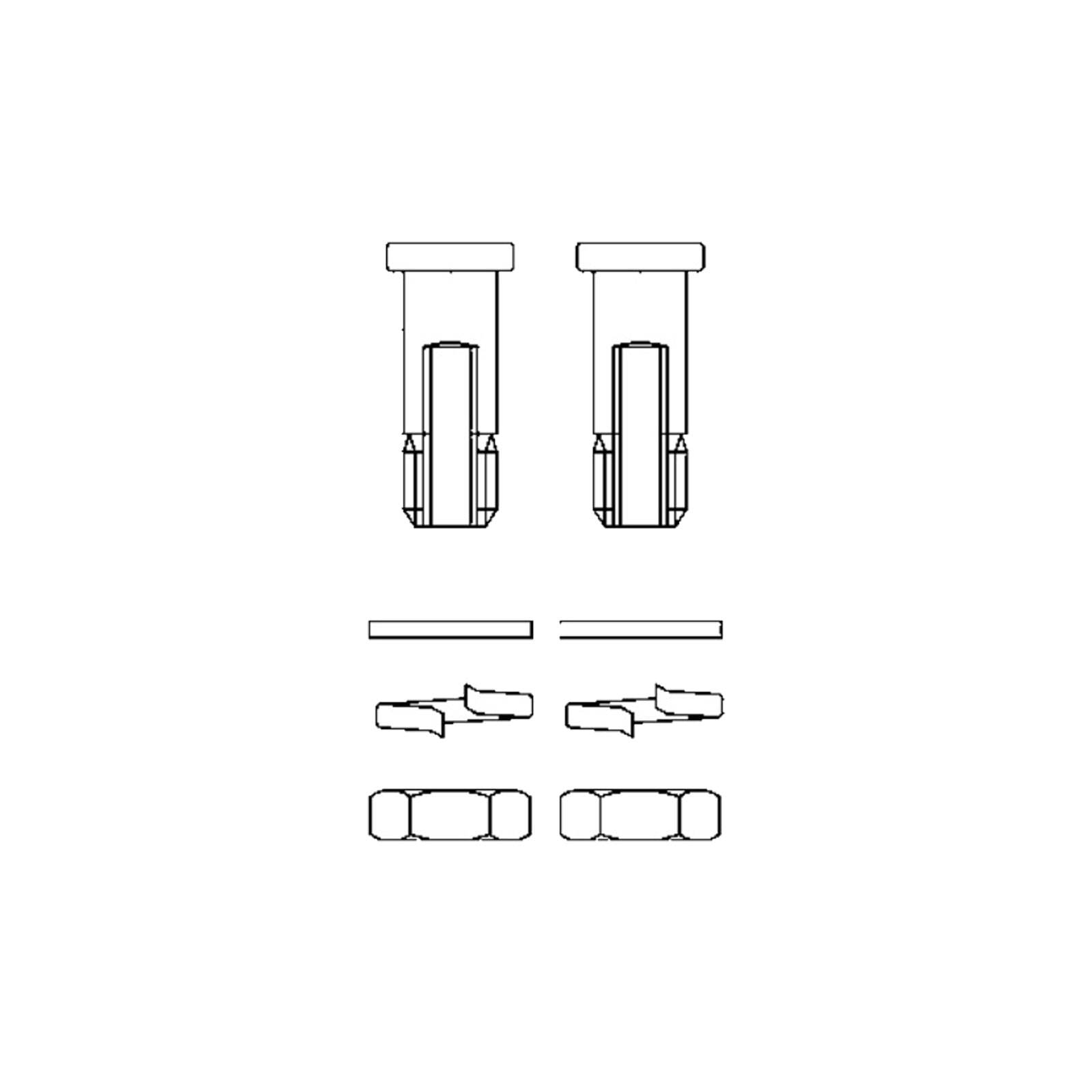 Technische Zeichnung mit Front- und Seitenansichten zweier identischer Metallstifte, die deren zylindrische Form und Abmessungen detailliert darstellt.