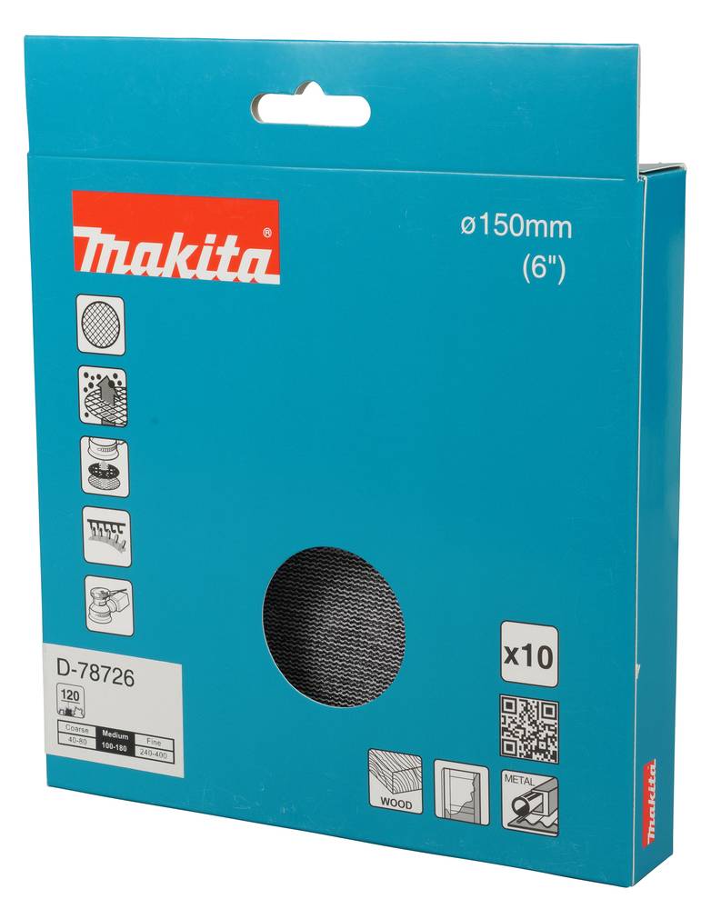 Makita Schleifnetz A120 150mm Klett Ø 150 mm • Körnung A120 • Klett • Gitter • 10 Stück