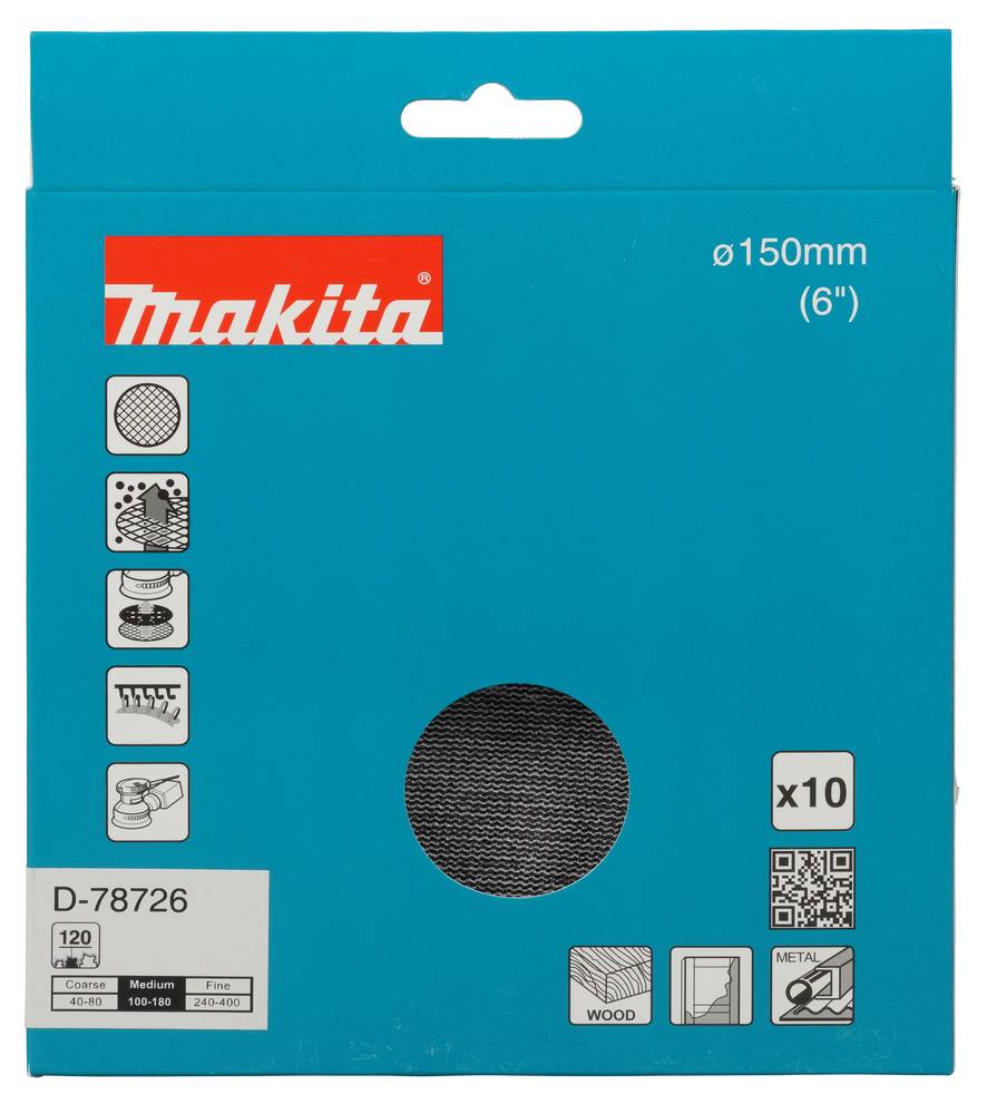 Makita Schleifnetz A120 150mm Klett Ø 150 mm • Körnung A120 • Klett • Gitter • 10 Stück