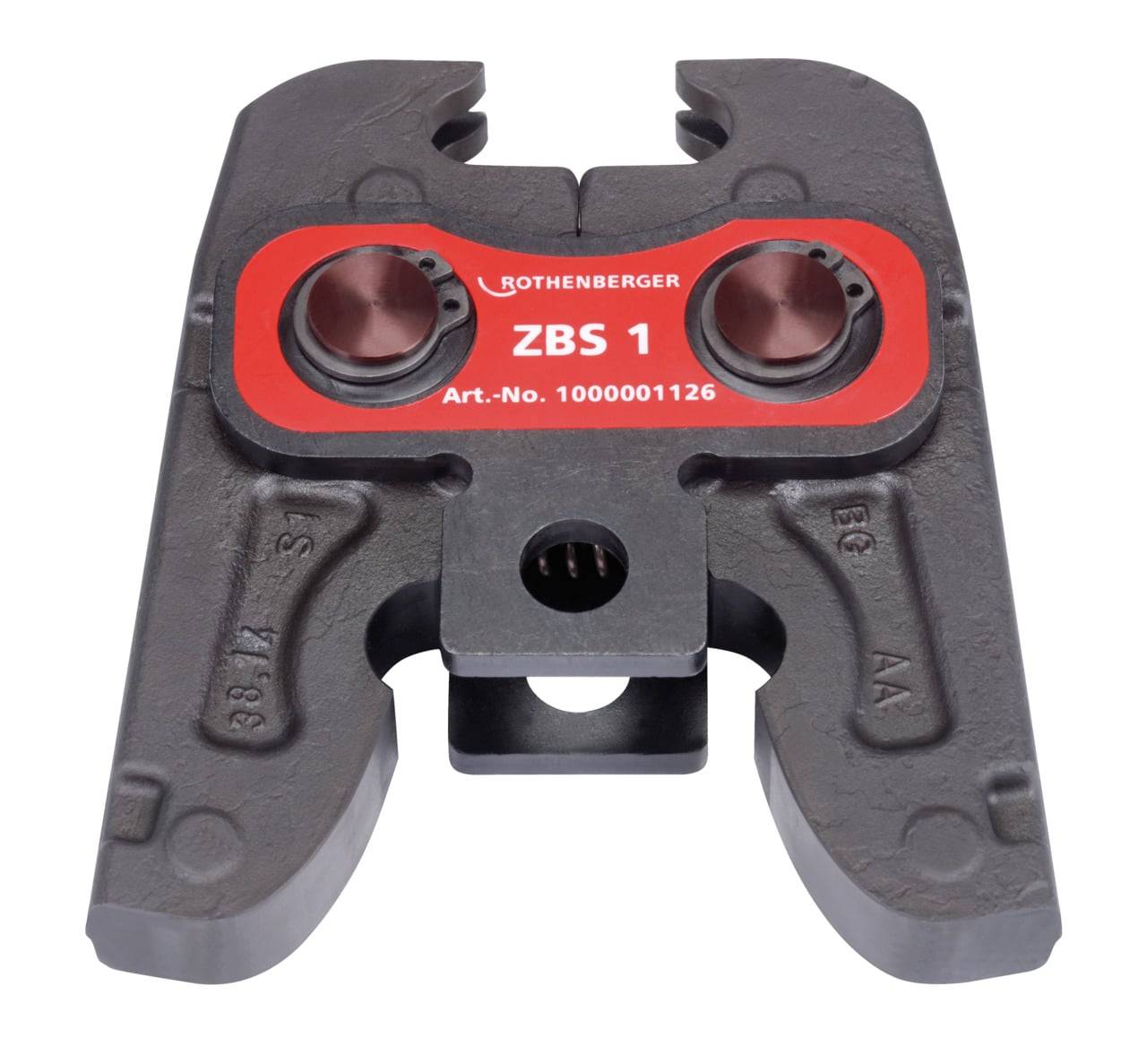 Rothenberger ZBS 1 Presszange mit zwei kreisrunden Öffnungen, gekennzeichnet mit 'Art.-Nr. 1000001126'. Sie wird zum Verbinden von Rohren verwendet.