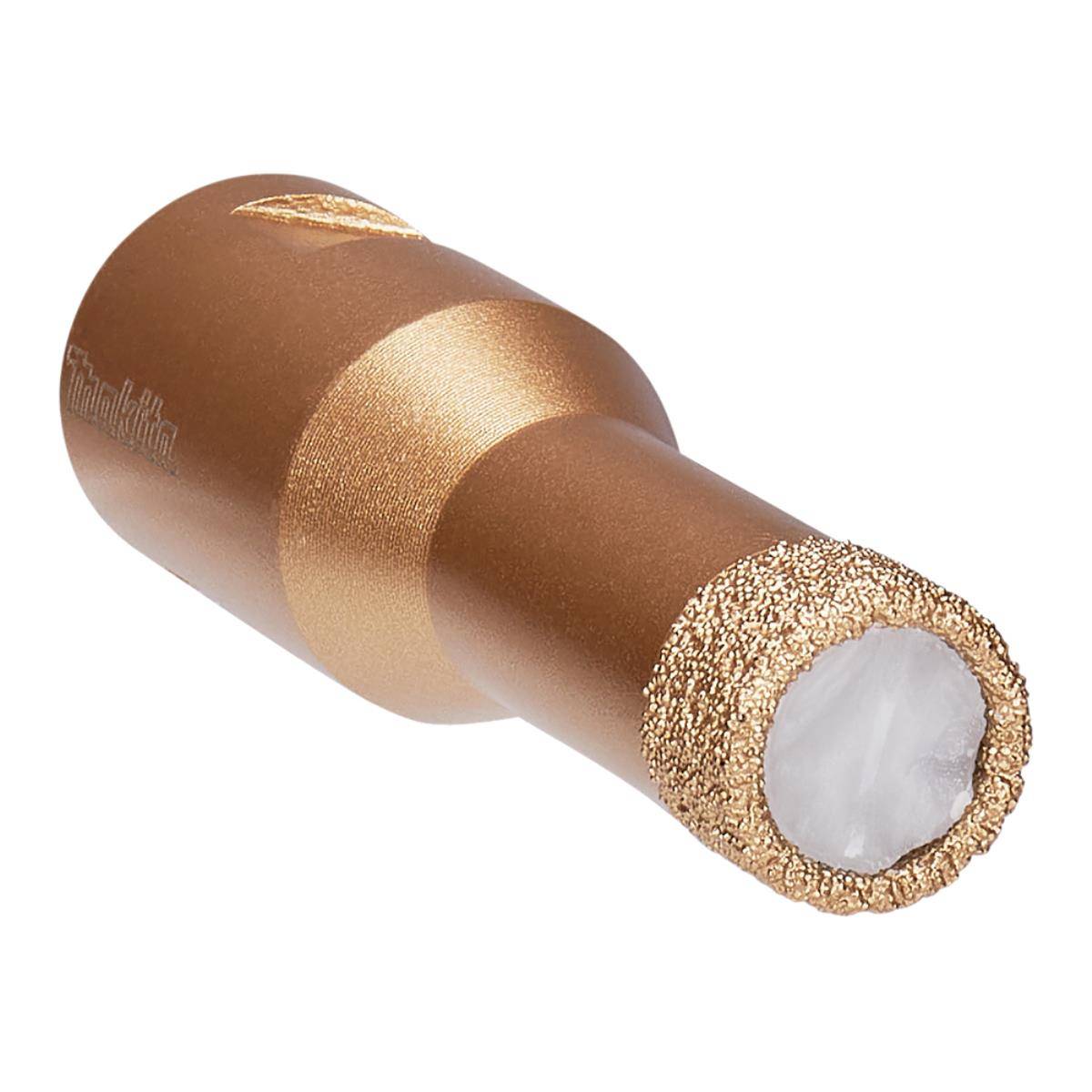 Kupferfarbige zylindrische Rohrverschraubung mit strukturiertem Goldring und weißer Öffnung an einem Ende, dargestellt auf weißem Hintergrund.