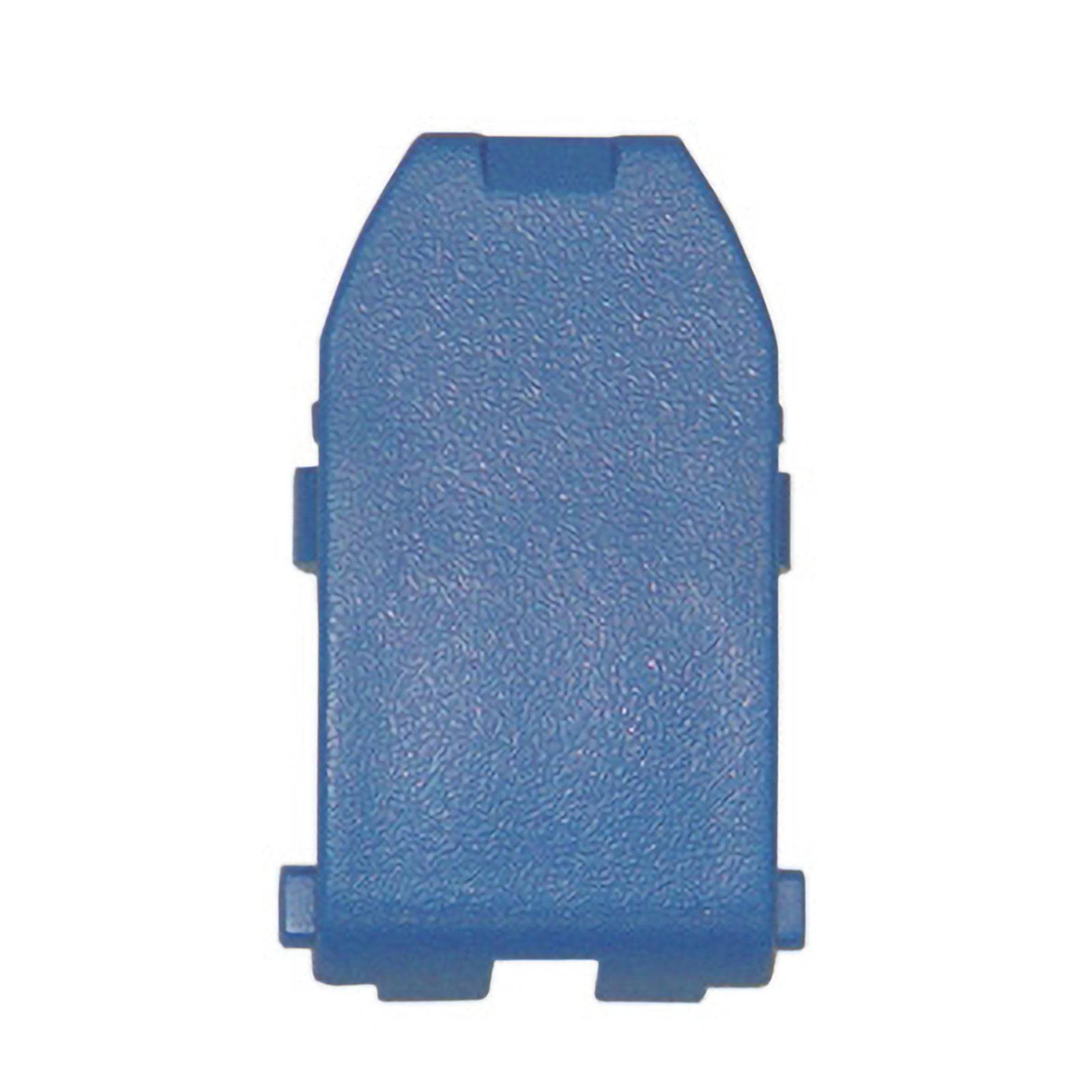 Blauer Plastikclip mit flacher, rechteckiger Form und abgerundeten Kanten, zum Zusammenhalten von Papieren.