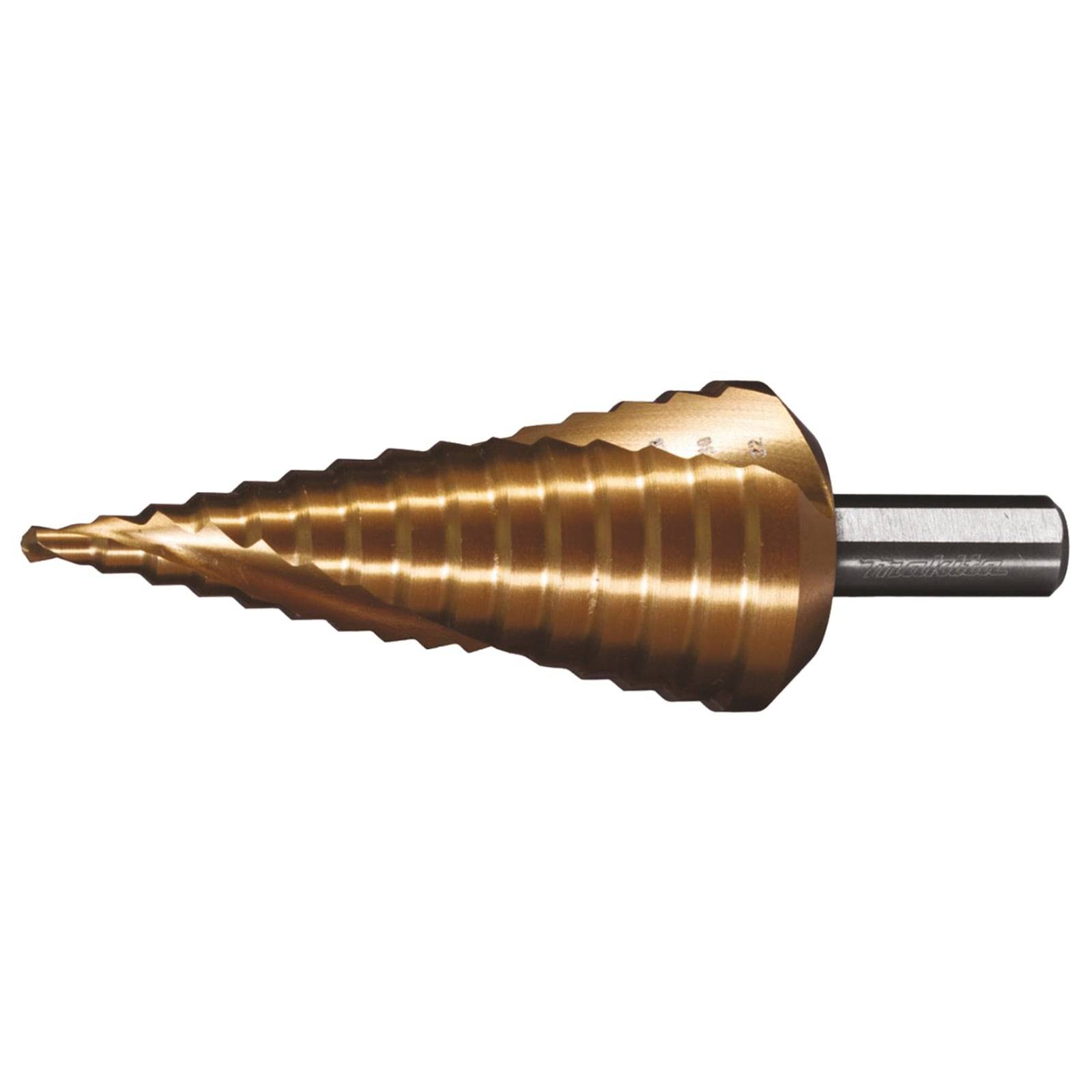 Ein Stufenbohrer mit konischer Form und mehreren Schneidenstufen zum Bohren von Löchern unterschiedlicher Größen in Metall- oder Kunststoffmaterialien.