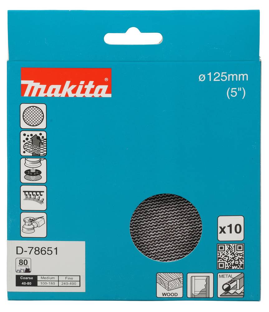 Makita Schleifnetz A80 125mm Klett Ø 125 mm • Körnung A80 • Klett • Gitter • 10 Stück