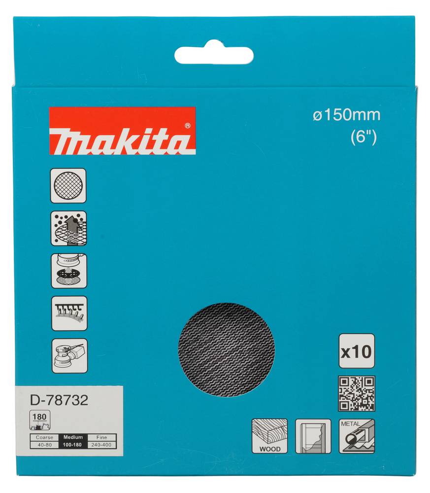 Makita Schleifenetz A180 150mm Klett Ø 150 mm • Körnung A180 • Klett • Gitter • 10 Stück