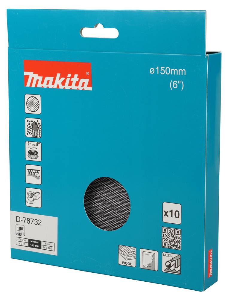 Makita Schleifenetz A180 150mm Klett Ø 150 mm • Körnung A180 • Klett • Gitter • 10 Stück