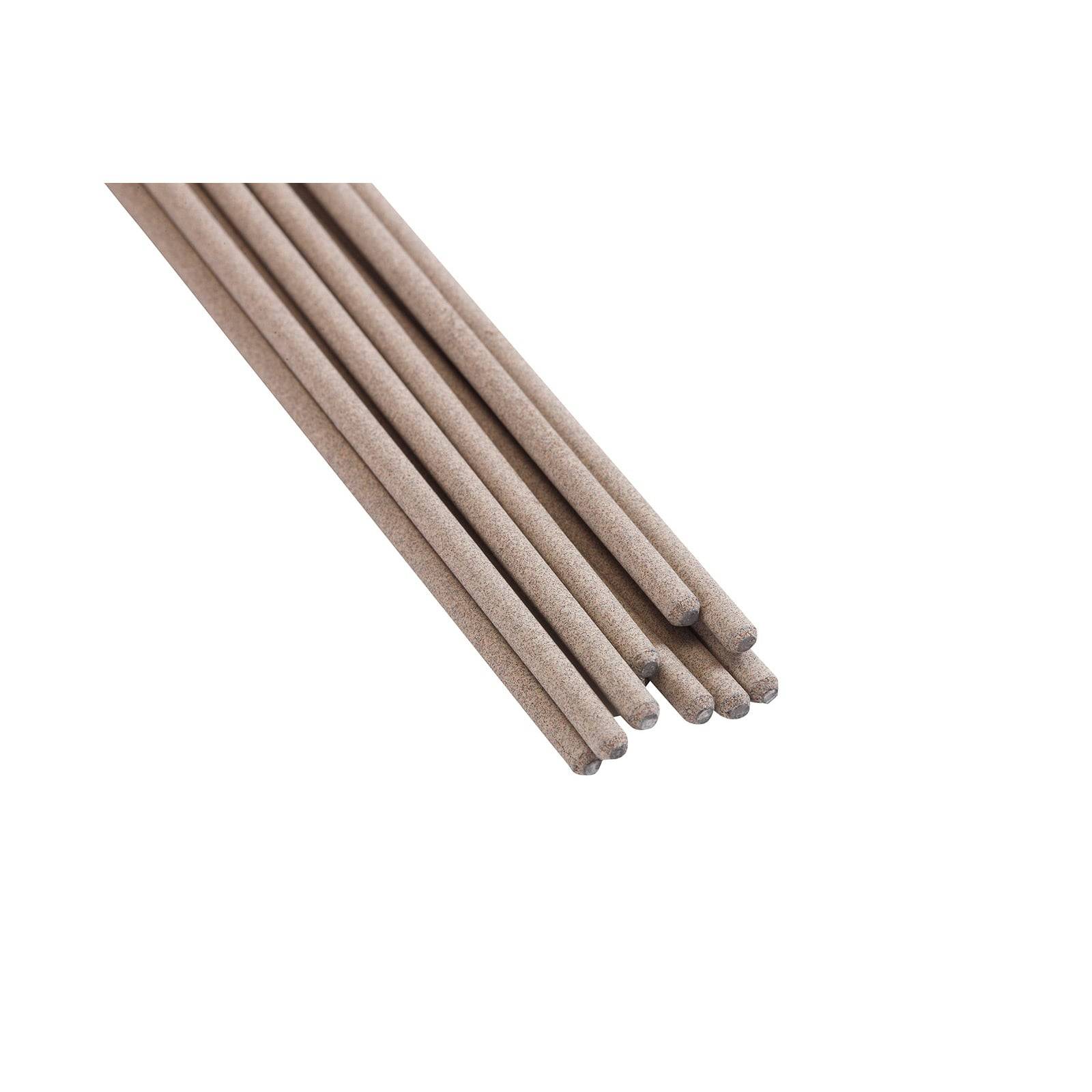 Mehrere braune Schweißstäbe sind parallel auf einem weißen Hintergrund angeordnet.