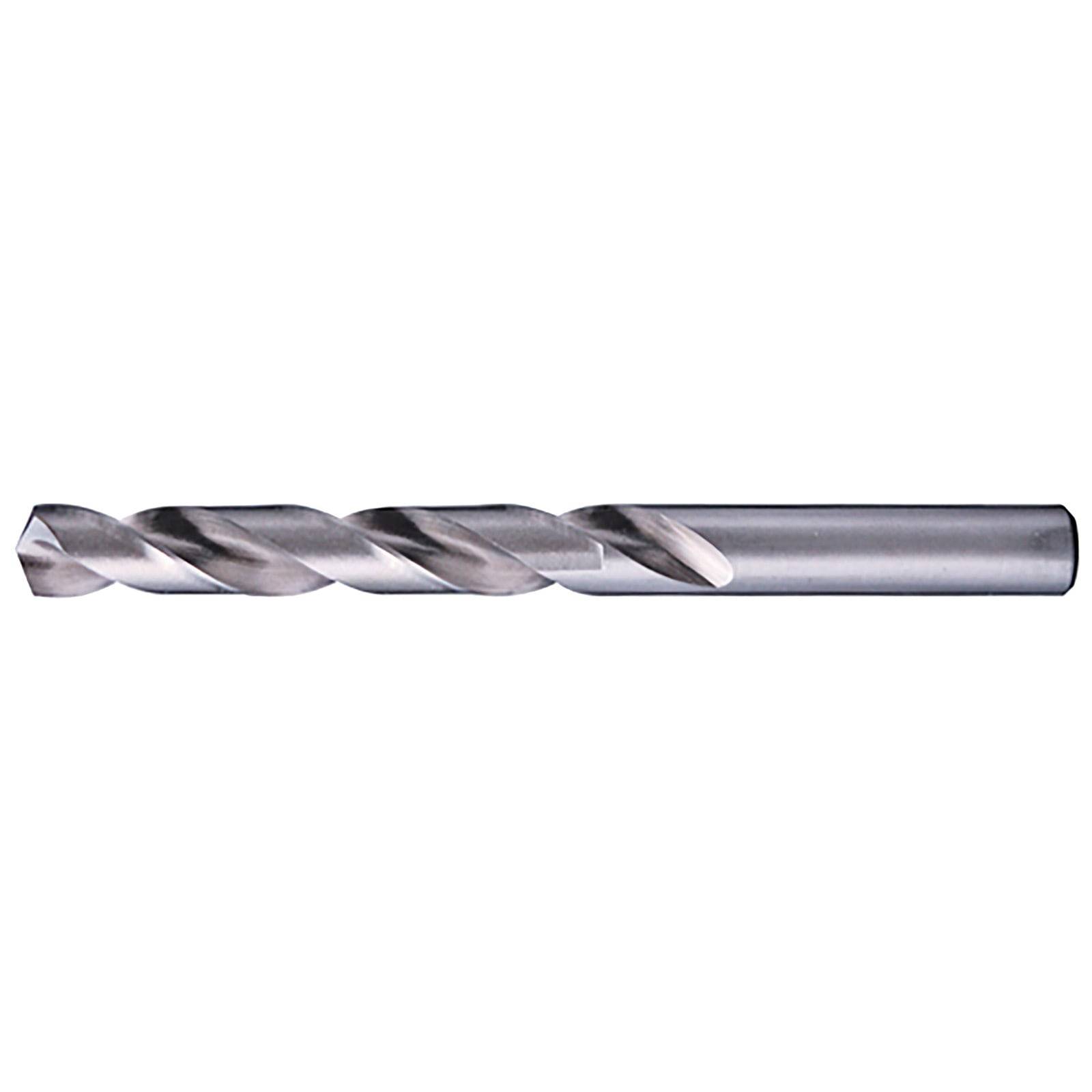Ein metallischer Bohrer mit einer Spiralform, der zum Bohren von Löchern in Materialien wie Holz oder Metall verwendet wird, vor einem weißen Hintergrund präsentiert.
