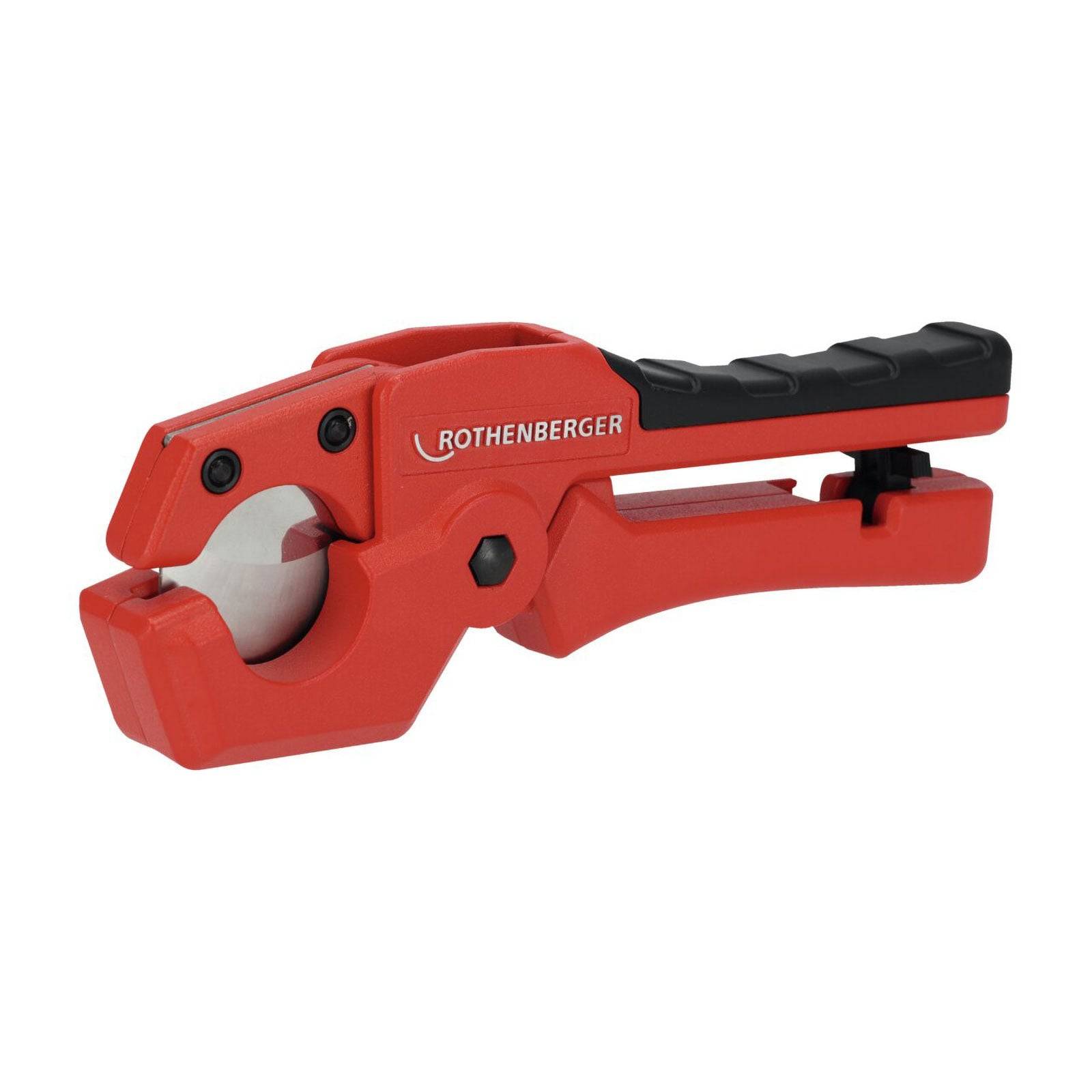 Roter Rothenberger-Rohrabschneider mit schwarzem Griff, entwickelt zum Schneiden von Rohren.