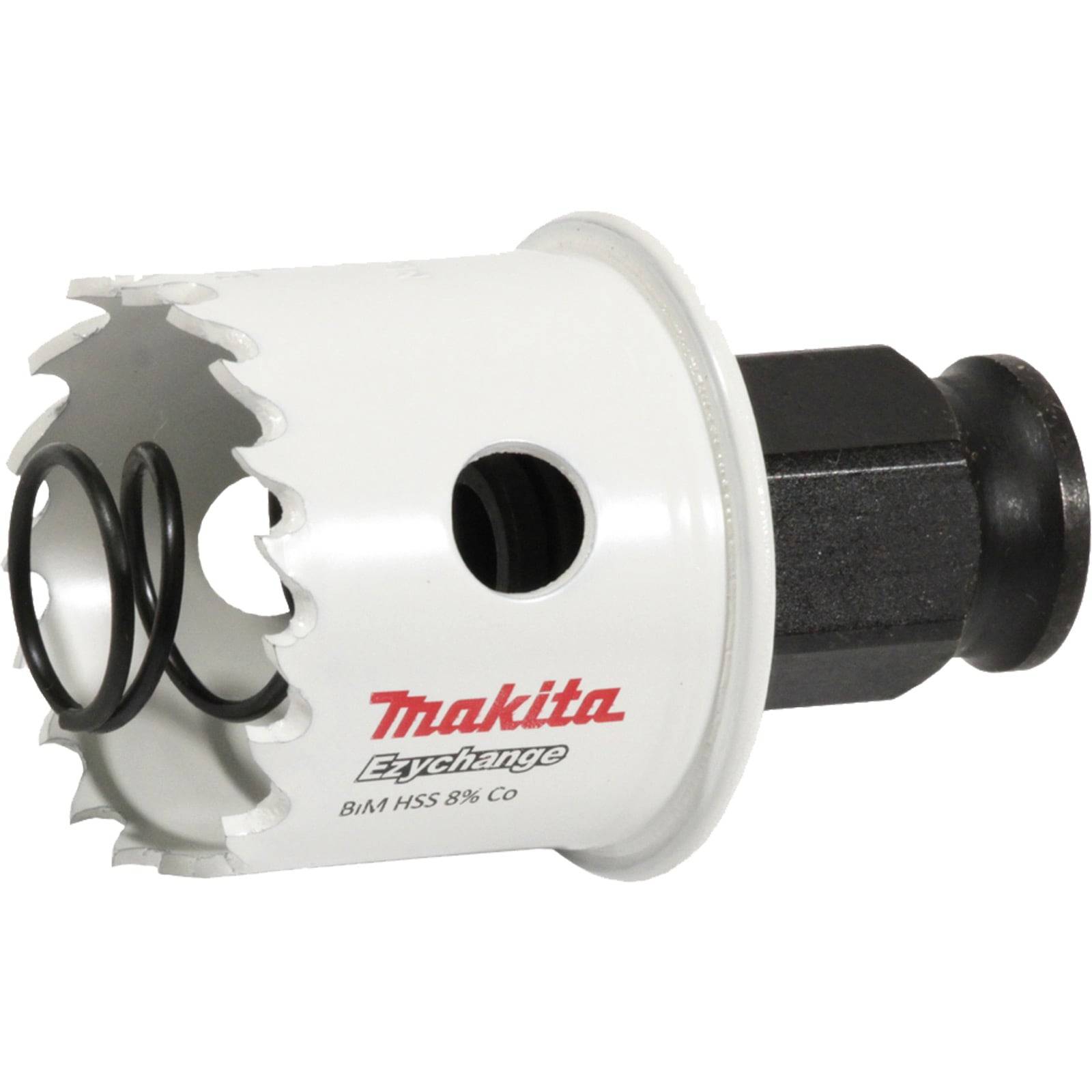 Eine Metallkreissäge mit 'Makita'-Branding, die einen gezahnten Rand zum Schneiden und einen schnellen Wechselmechanismus aufweist.