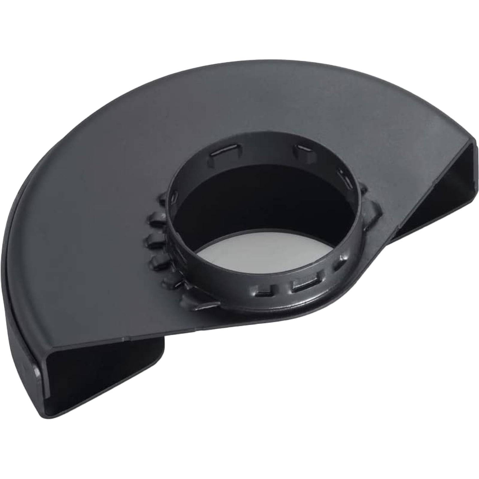 Ein dunkelgrauer Staubschutzbezug für Elektrowerkzeuge, der eine abgerundete Abdeckung mit einer zentralen Öffnung zur Verbindung mit einem Absaugsystem aufweist.