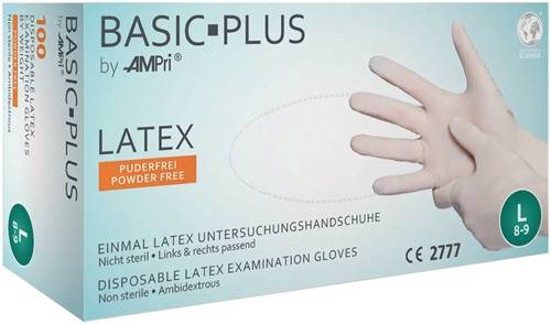Einw.-Handsch.Basic Plus Gr.M hellbeige Latex EN 455 PSA I 100 St./Box AMPRI
