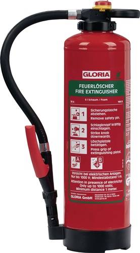 Schaumfeuerlöscher 6l Aufladegerät Brandkl.34 A 144 B m.Wandh.GLORIA