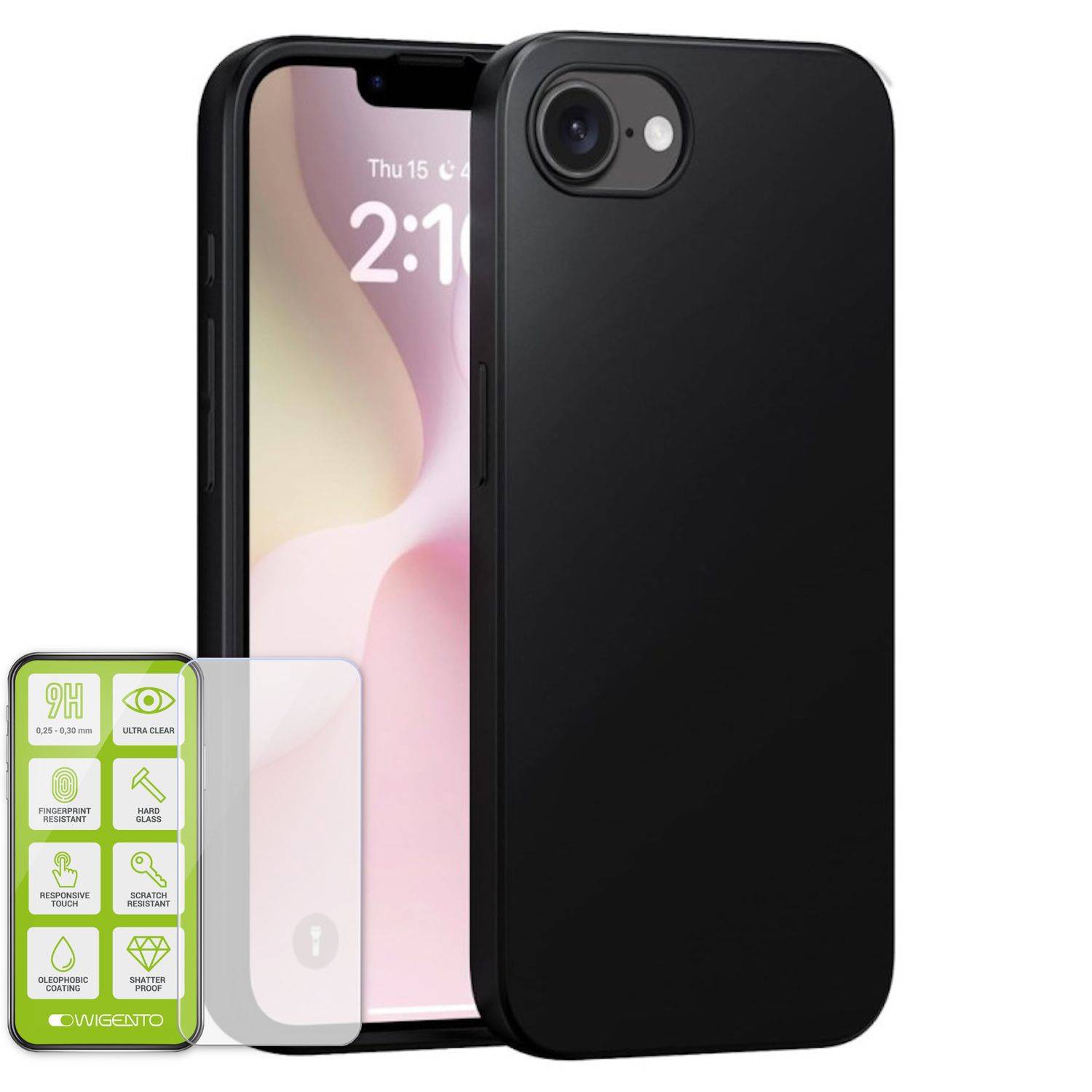 Für Apple iPhone 16e Silikon TPU Schutz Handy Hülle Schwarz + H9 Hart Glas Folie