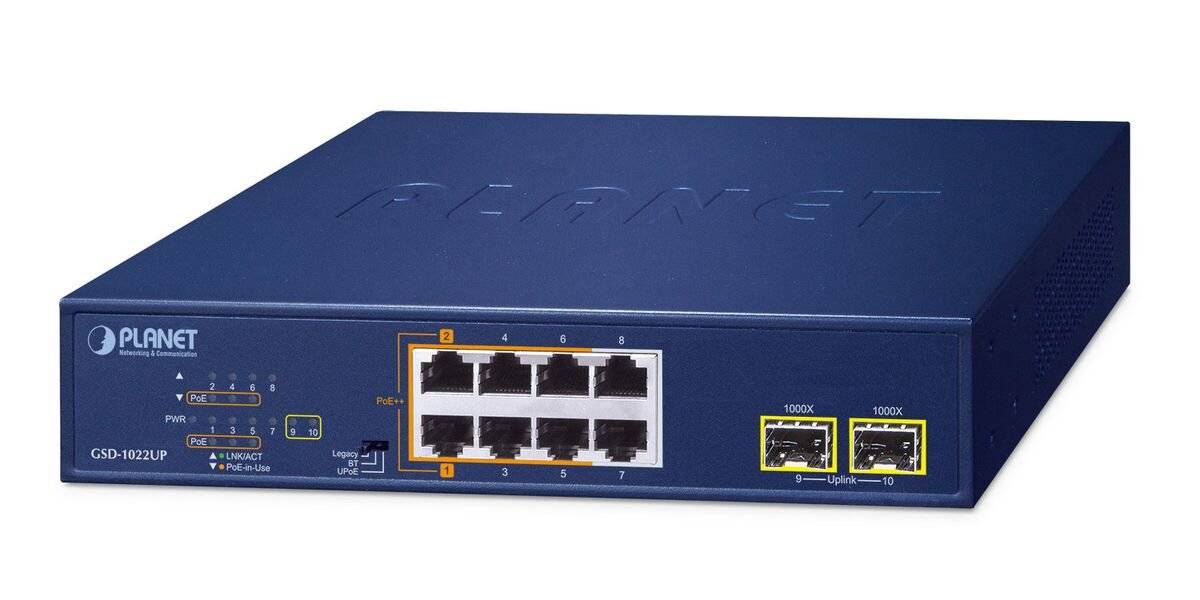 Planet 8-Port PoE+, Desktop Switch GSD-1022UP
