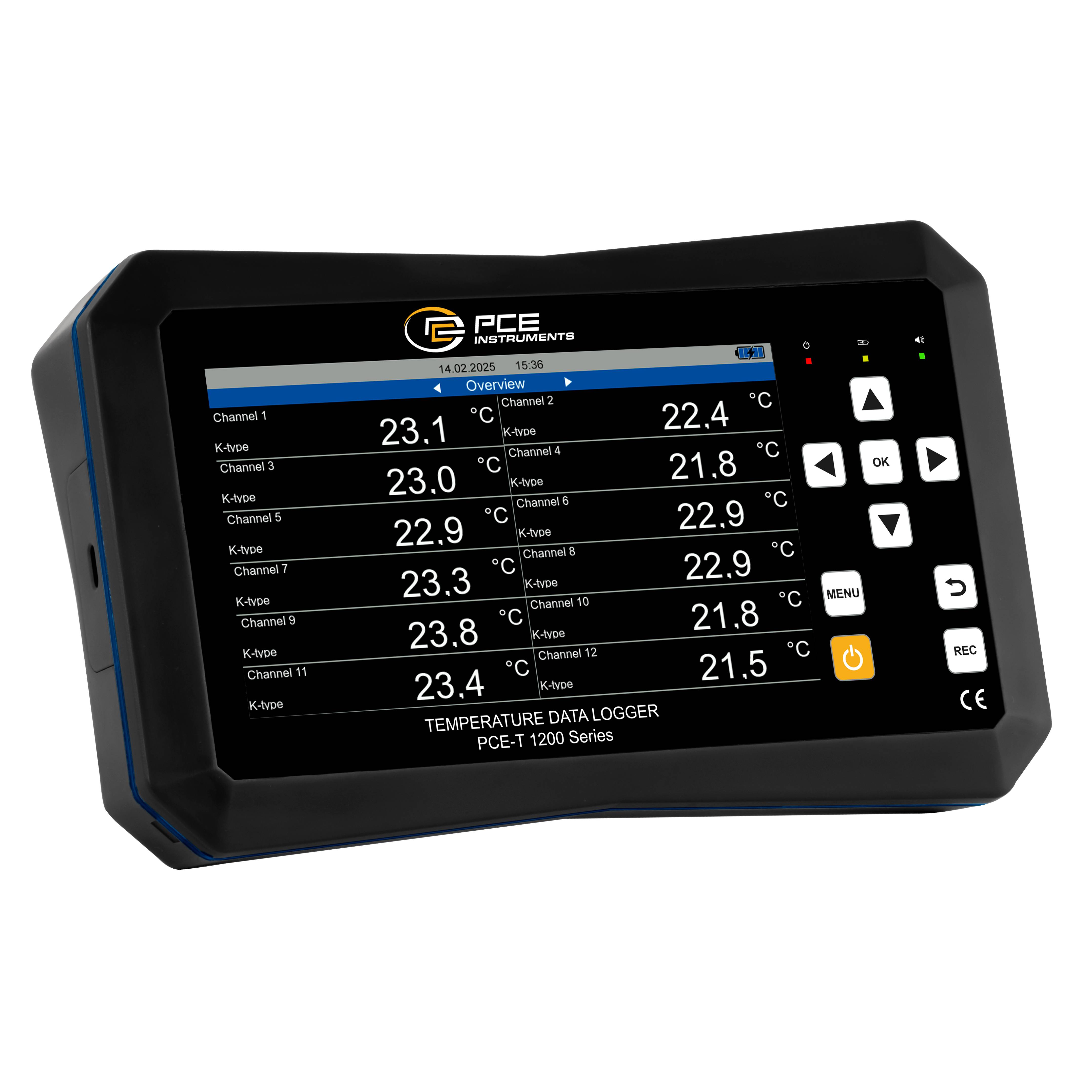 PCE Instruments 12-Kanal-Datenlogger-Thermometer PCE-T 1220 |-200 ... 1800°C |°F |Thermoelementtypen K J S R E T N B