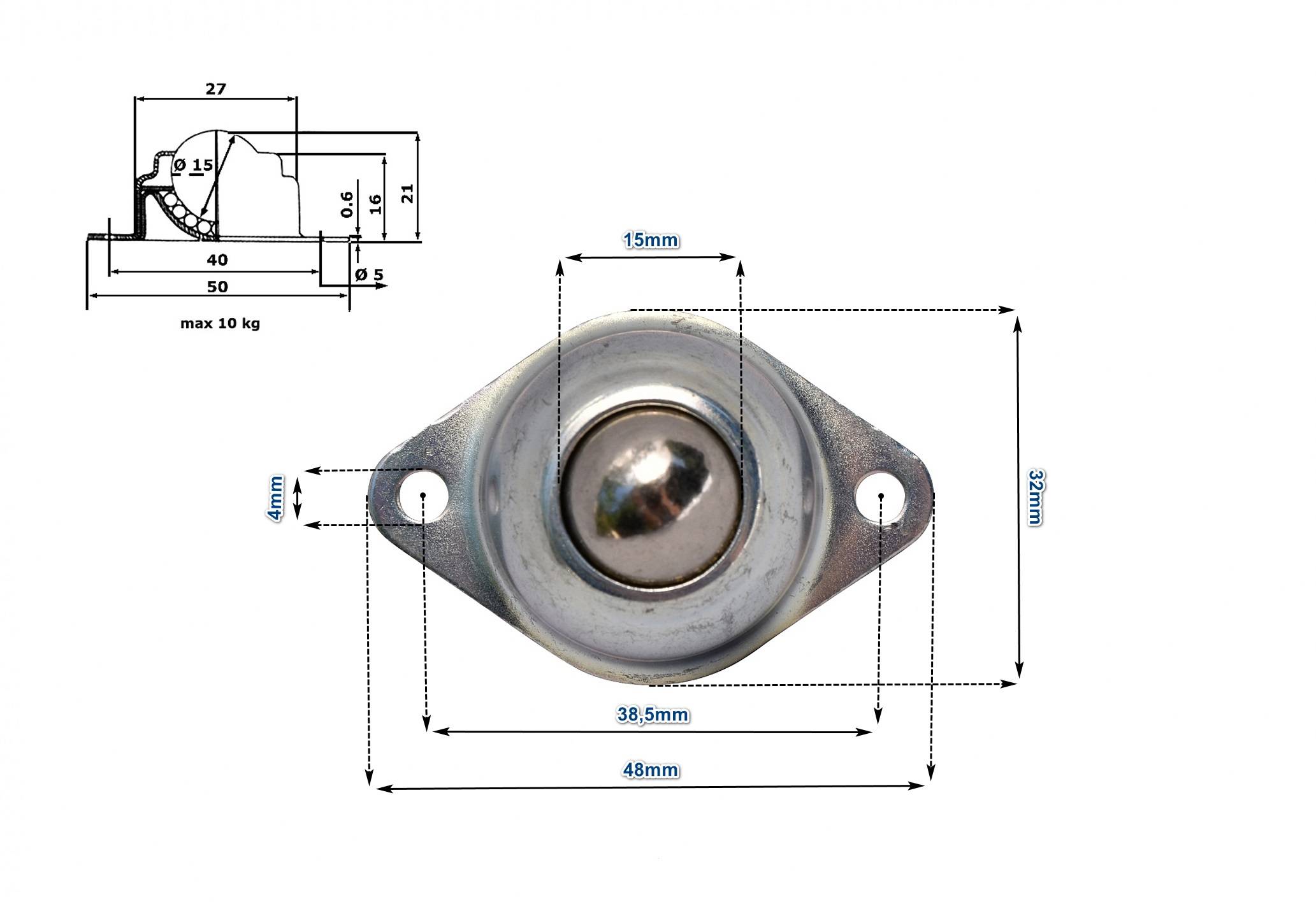 Kugelrolle A Rollenbahn Förderband Transportrolle Montagelöcher Stahl Verzinkt