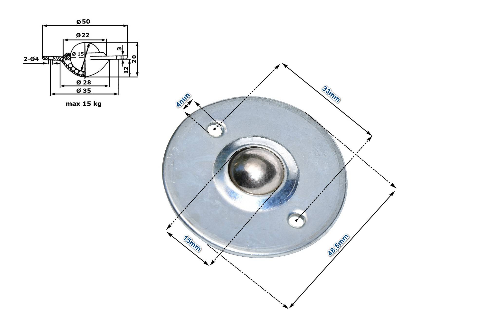Kugelrolle D Rollenbahn Förderband Transportrolle Montagelöcher Stahl Verzinkt
