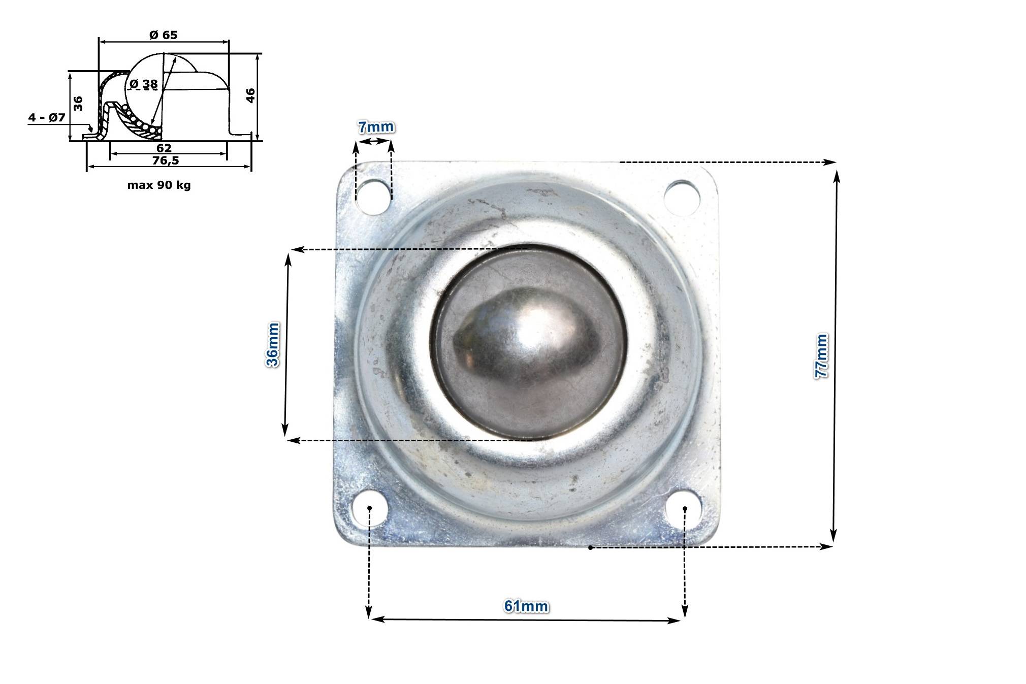 Kugelrolle H Rollenbahn Förderband Transportrolle Montagelöcher Stahl Verzinkt
