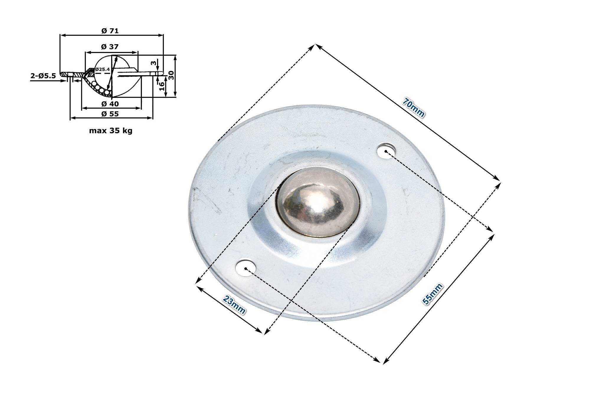 Kugelrolle E Rollenbahn Förderband Transportrolle Montagelöcher Stahl Verzinkt