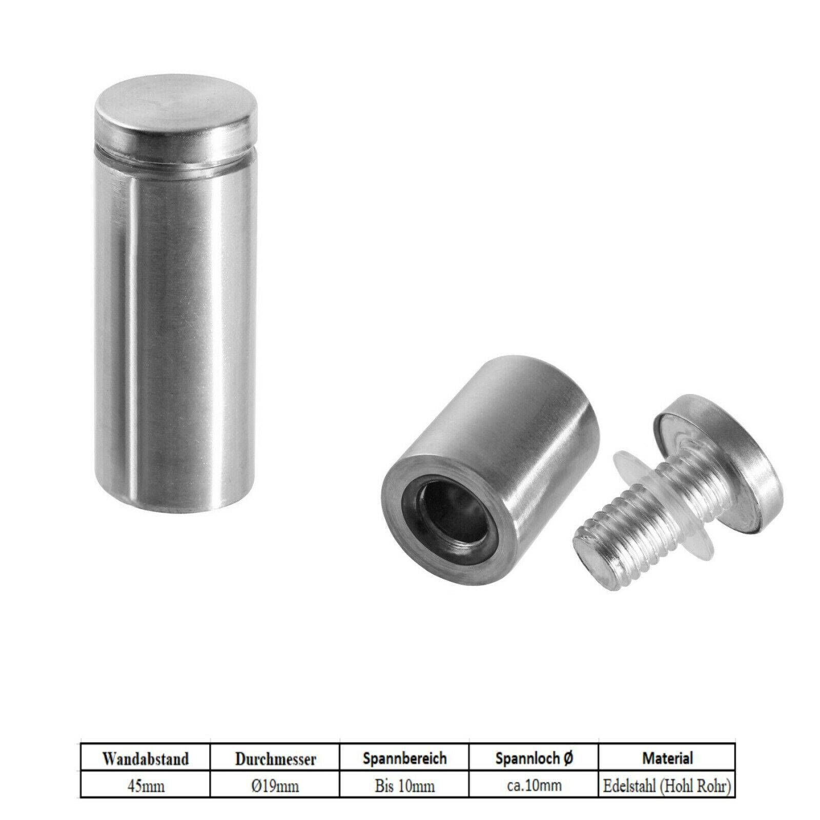 Ø19mm Edelstahl Abstandshalter Befestigung Wandabstand Halter Spiegelhalter 45mm