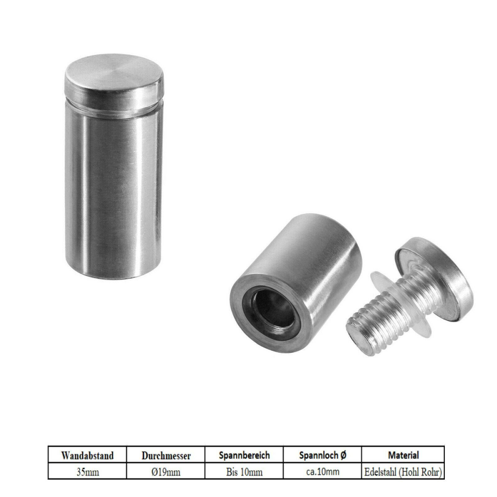 Ø19mm Edelstahl Abstandshalter Befestigung Wandabstand Halter Spiegelhalter 35mm