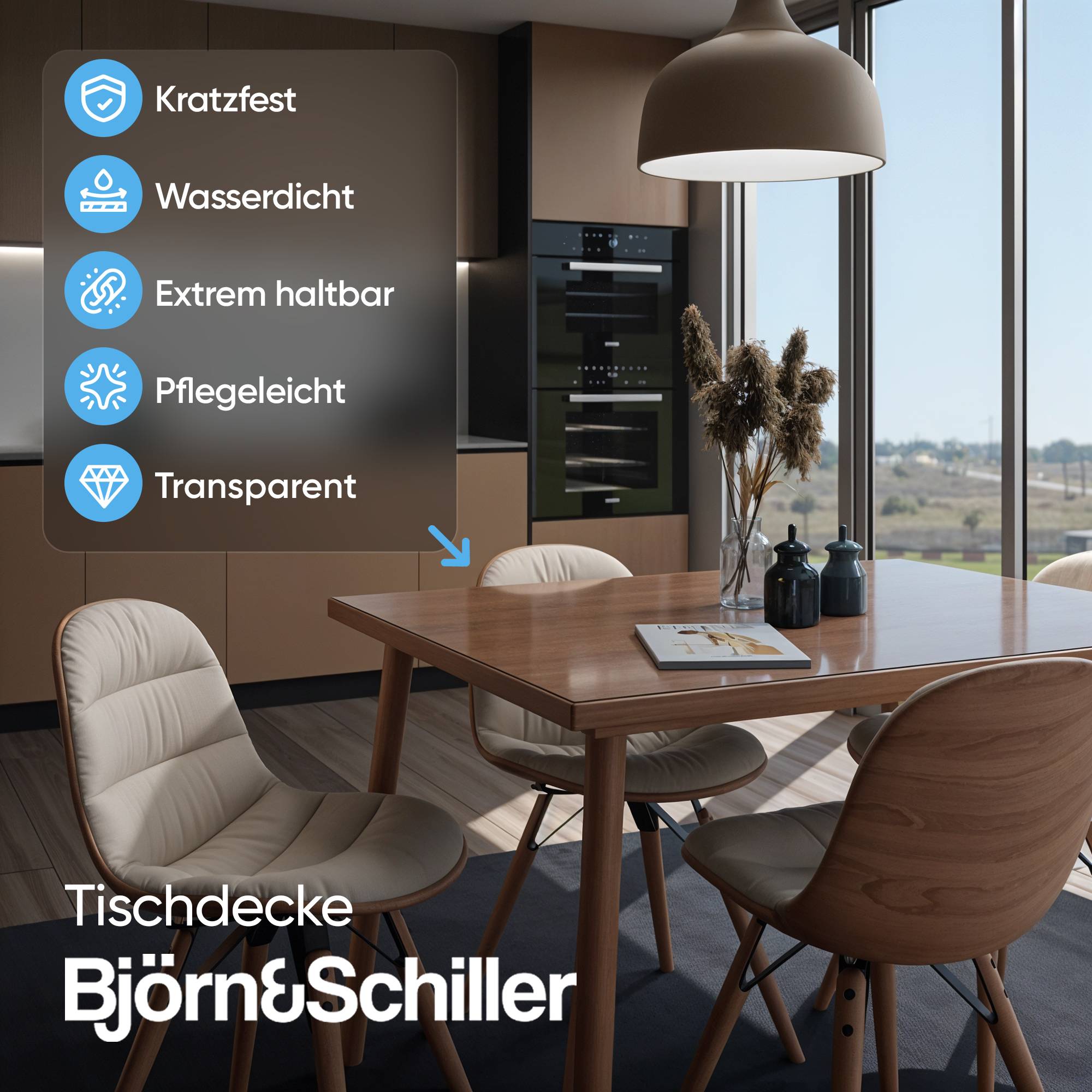 Björn&Schiller Tischfolie transparent 2mm, Tischauflage Schutzfolie für Tisch 90x120 cm – kratzfest, wasserfest & hitzebeständig