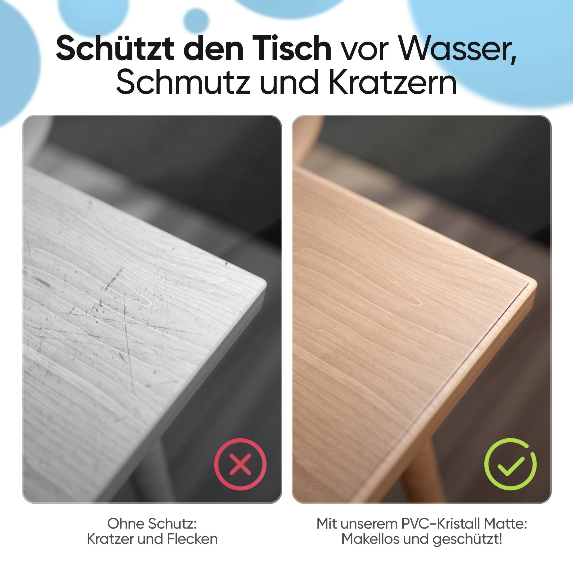 Björn&Schiller Tischfolie transparent 2mm, Tischauflage Schutzfolie für Tisch 90x120 cm – kratzfest, wasserfest & hitzebeständig