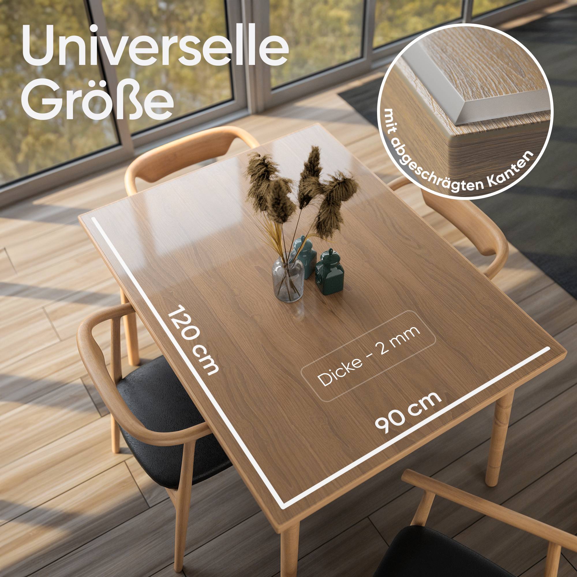 Björn&Schiller Tischfolie transparent 2mm, Tischauflage Schutzfolie für Tisch 90x120 cm – kratzfest, wasserfest & hitzebeständig
