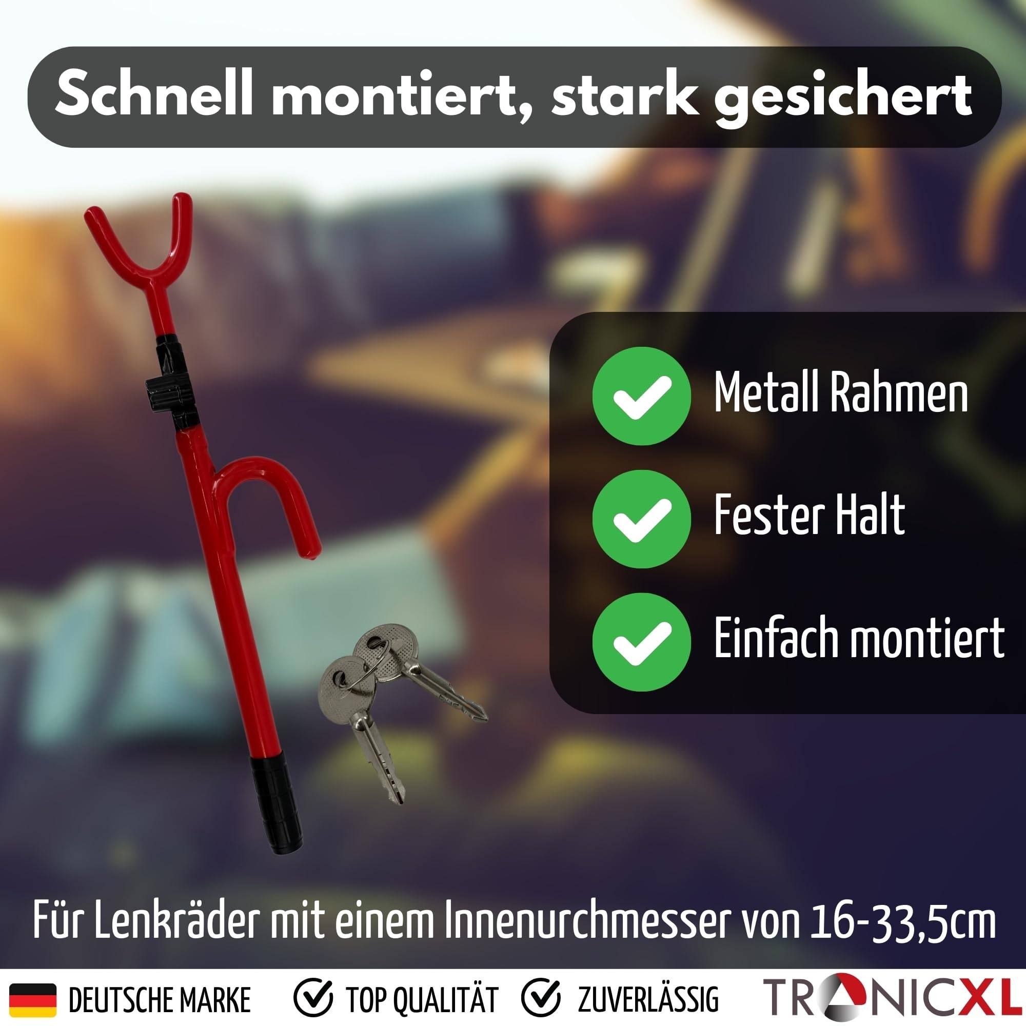 Wegfahrsperre Lenkradkralle Lenkradschloss mit Messing Schloss + 2 Schlüssel PKW Diebstahlschutz Diebstahlsicherung Auto Kralle