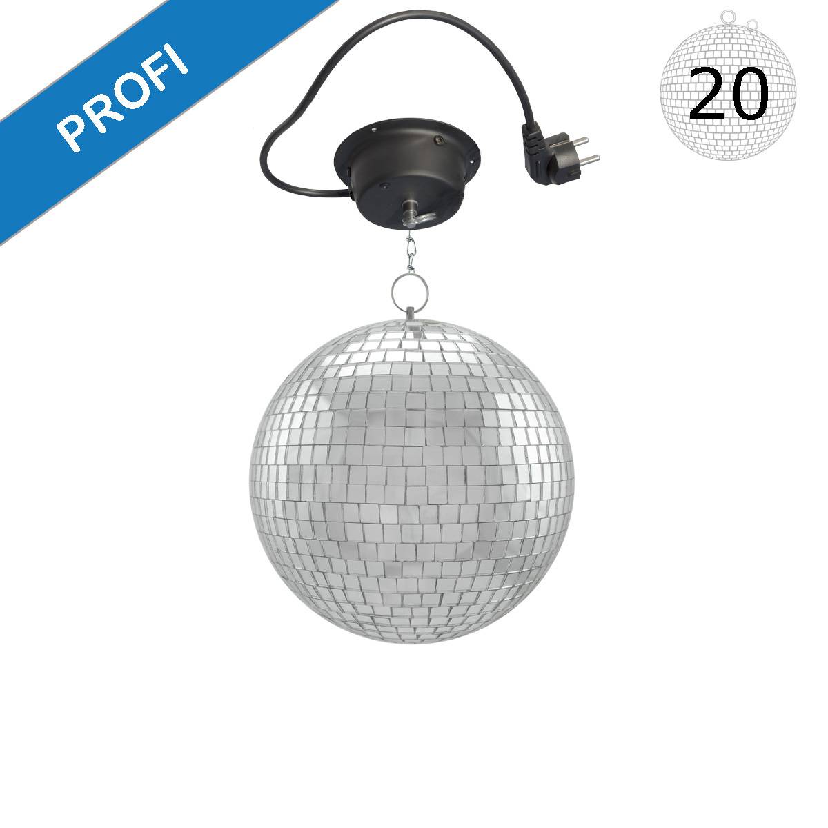 Spiegelkugel Set 20cm Kugel PROFI + Motor MBM-203 mit 30cm Knotenkette