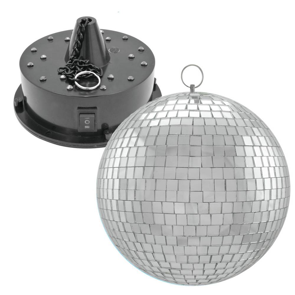 Spiegelkugel SET - RGBW20 - 20cm Spiegelkugel und Batteriemotor, LED Farbwechsel