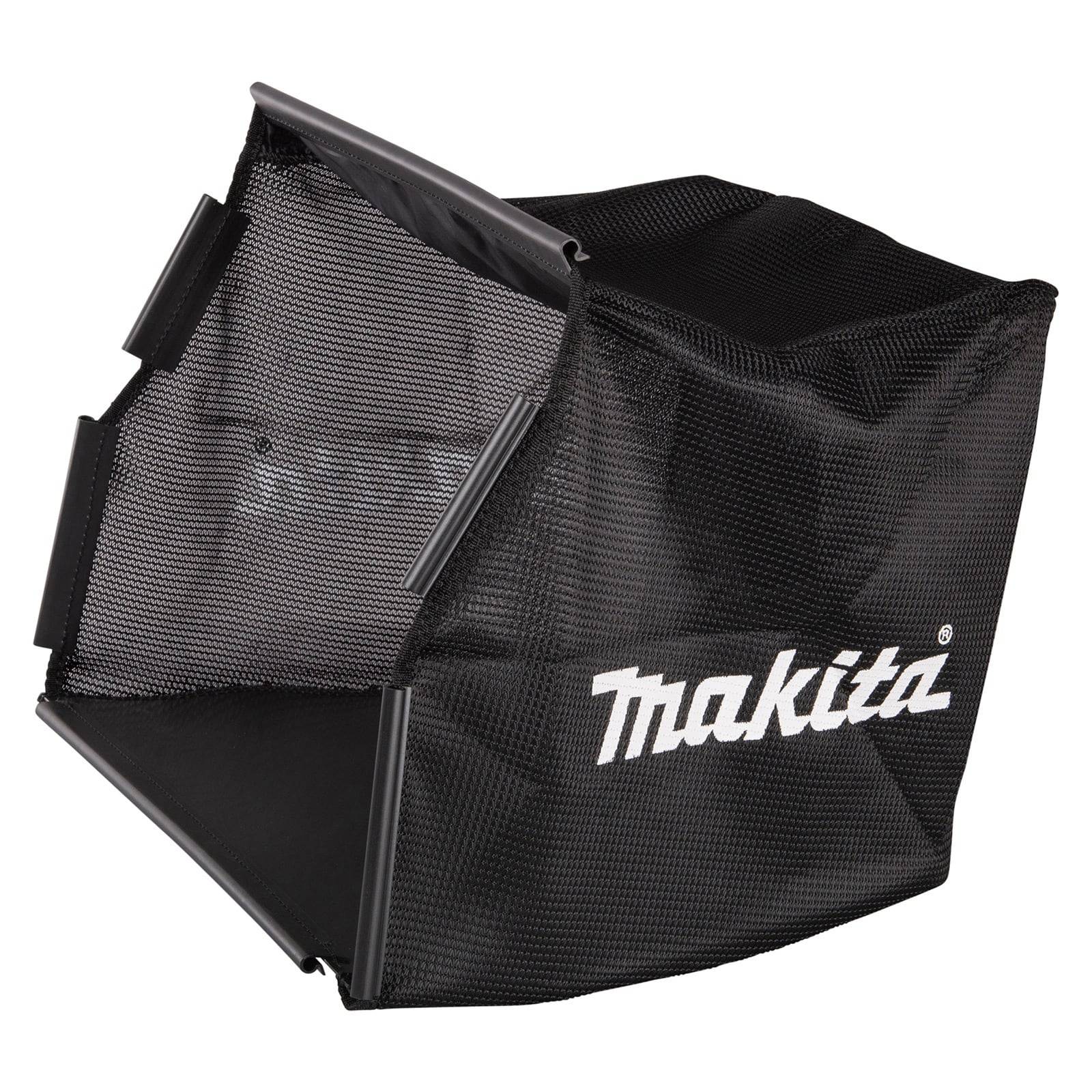 Schwarze Stoffsammeltasche mit dem 'Makita' Logo in Weiß.