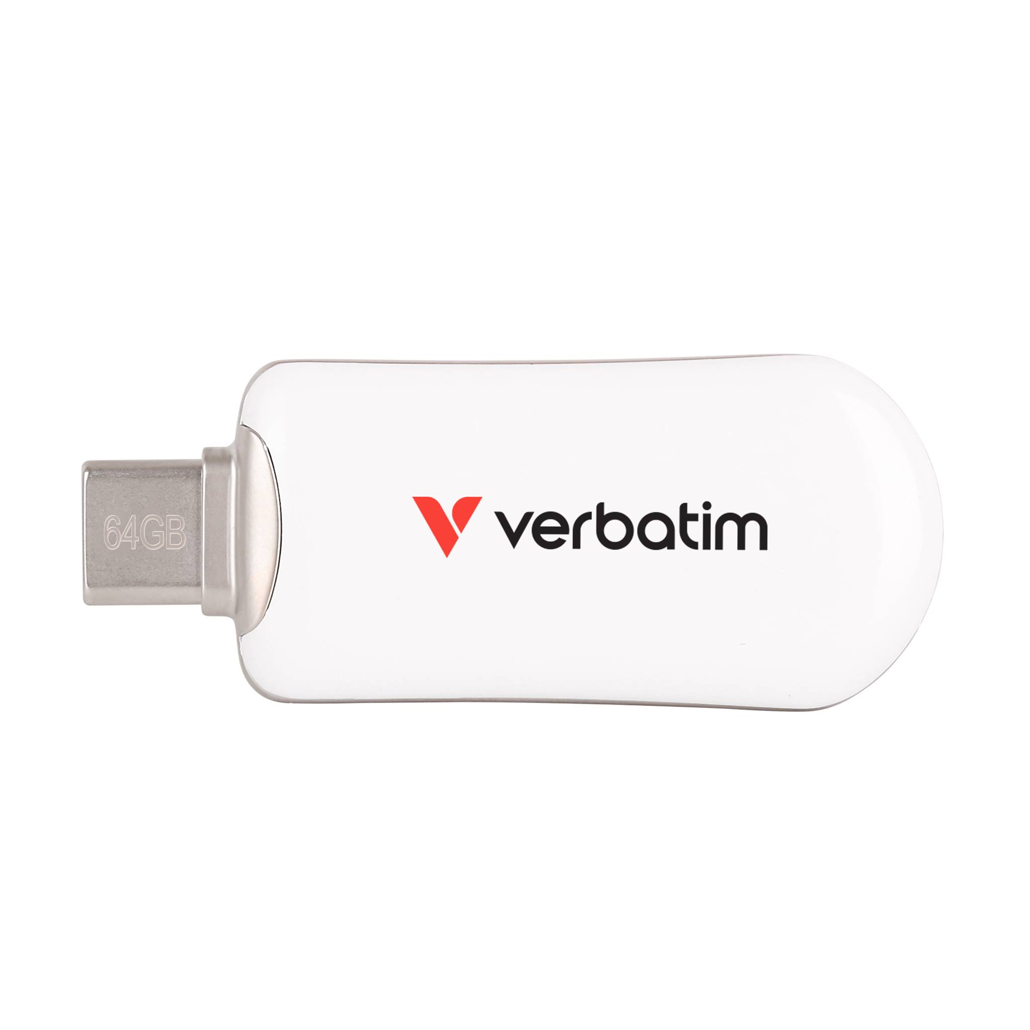 Weißes Verbatim USB-Speicherlaufwerk mit USB-C-Anschluss und „64 GB
