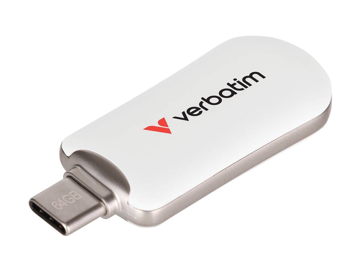 Silbernes Verbatim USB-Stick mit USB-C-Anschluss und 64-GB-Beschriftung