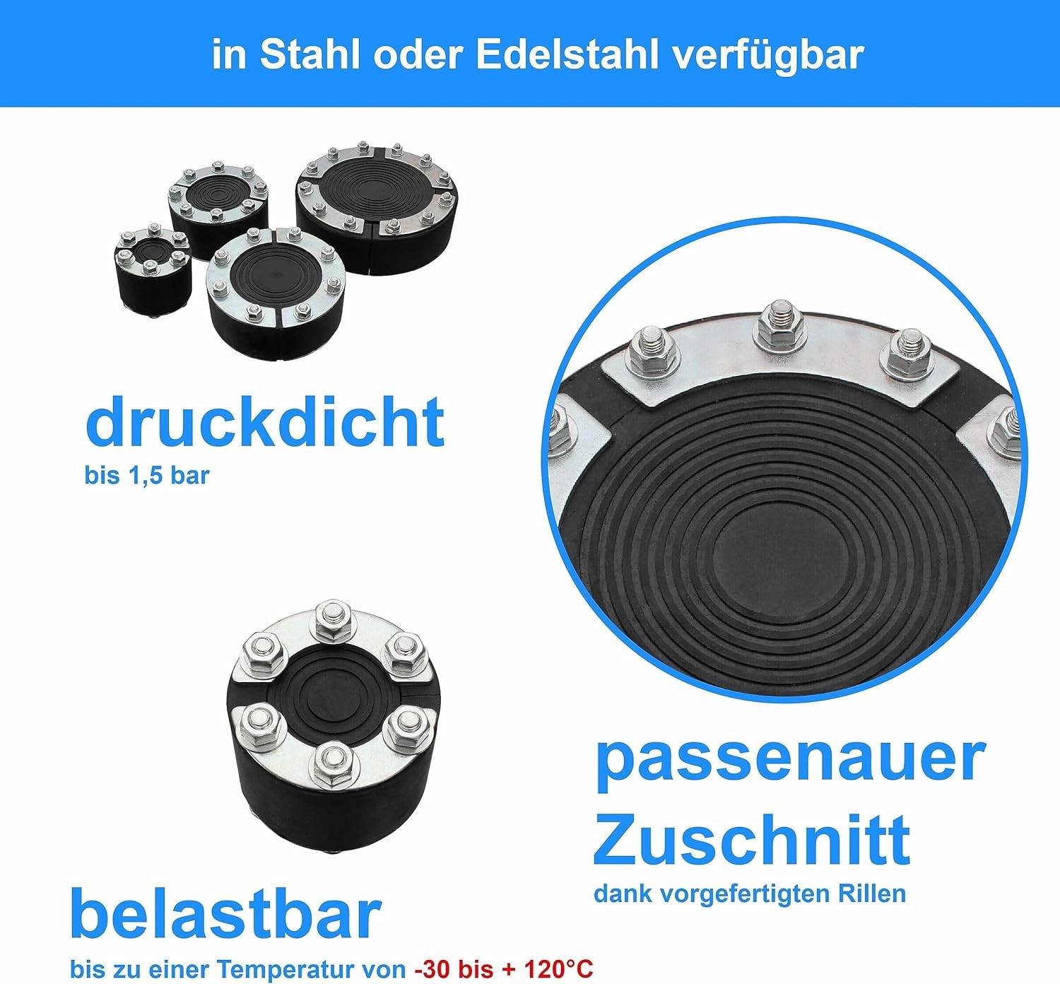 Universal Mauerdurchführung Ringraumdichtung Rohr Kabel Wand Durchführung Edelstahl (V2A) 150mm