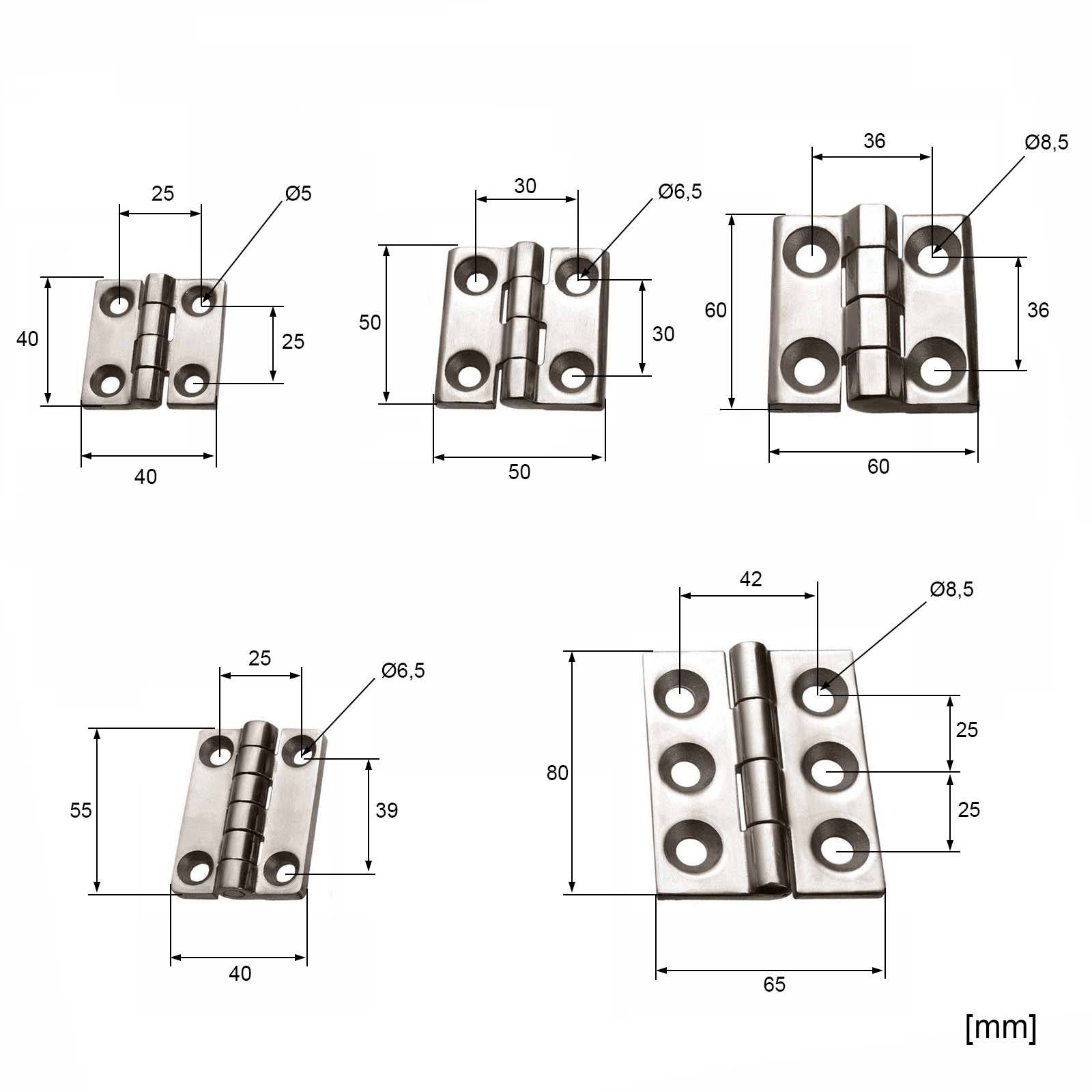 V2A Edelstahl Scharnier Metallscharnier rostfrei Türscharnier Möbelscharnier 50x50mm