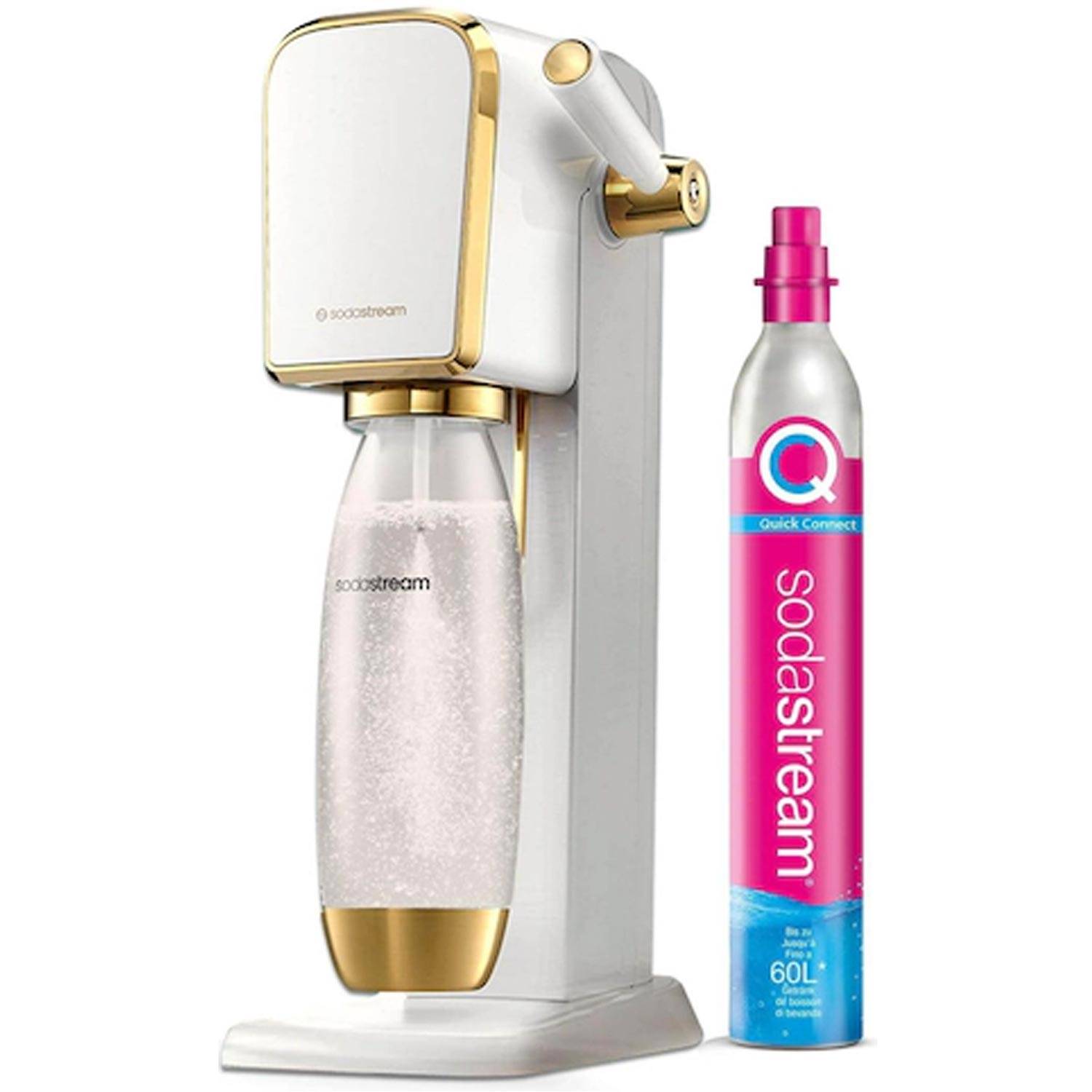 SodaStream Art Wassersprudler mit CO2-Zylinder und 1L PET Flasche weiß/gold
