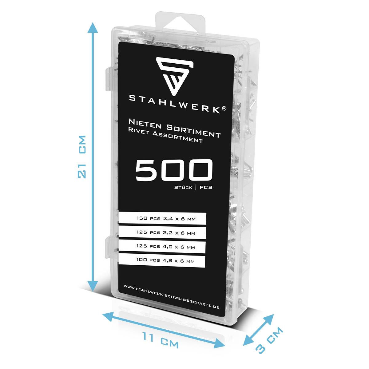 STAHLWERK Nieten Sortiment 1000-teilig Blindnieten Set aus Aluminium Nietenset