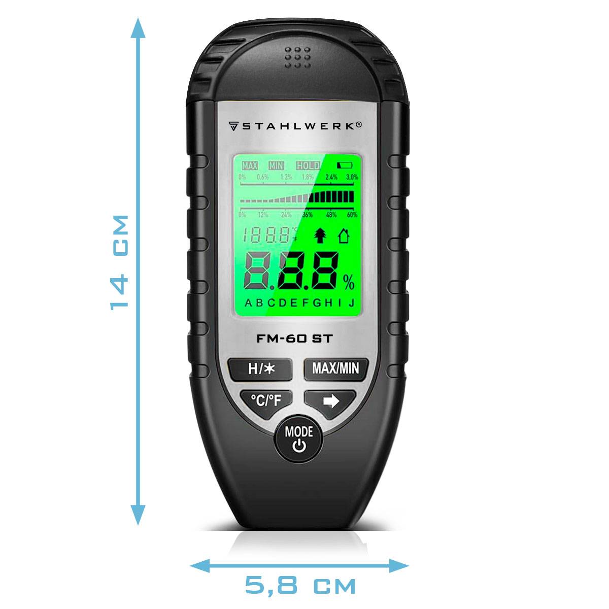 STAHLWERK Feuchtigkeitsmesser FM-60 ST Holz Baustoffe Feuchtigkeitsmessgerät