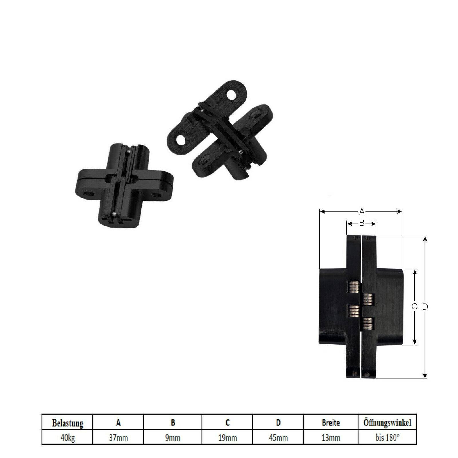 2x Edelstahl 180° Kreuz Schwerlastscharnier verdeckte Montage Scharnier Schwarz 40kg