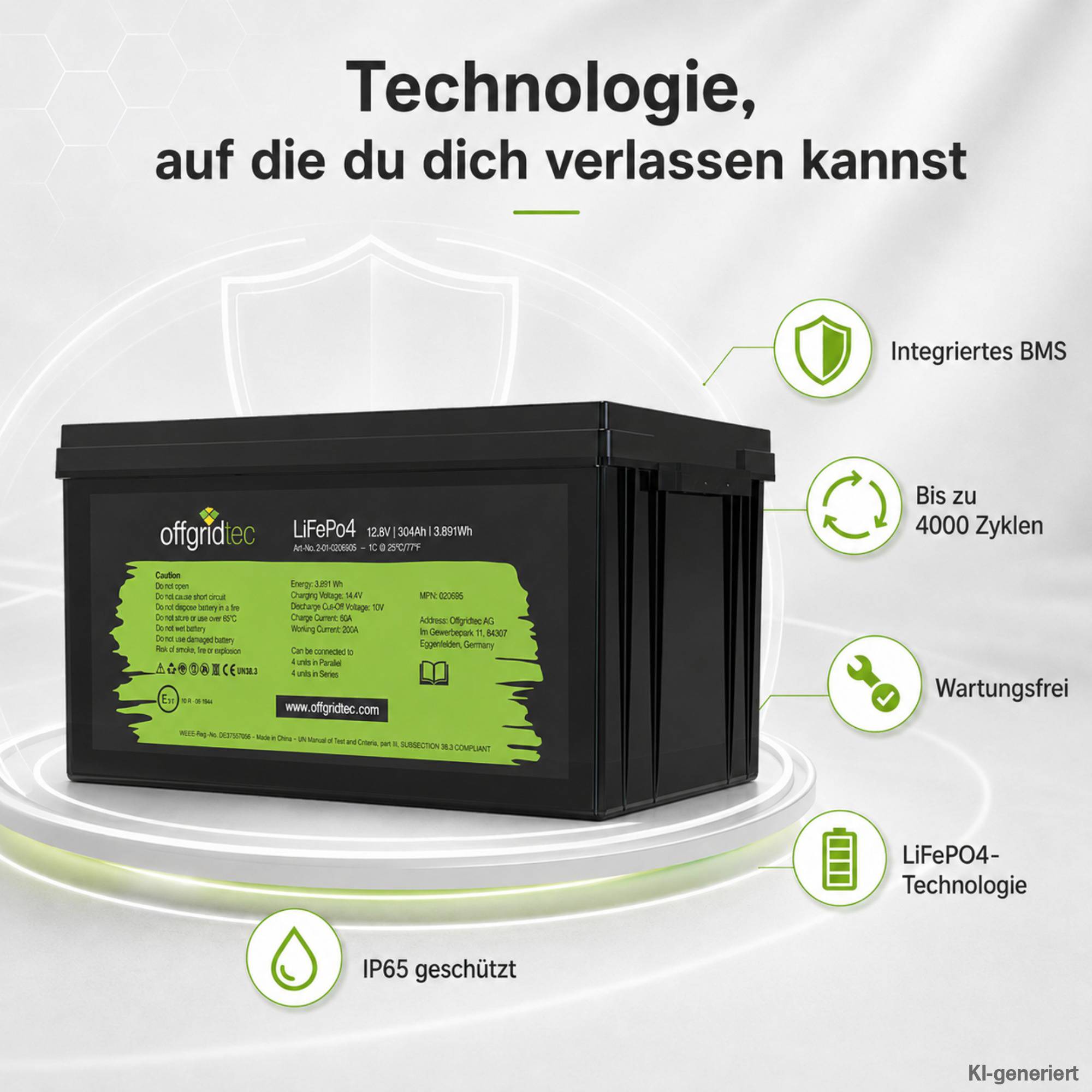 Offgridtec LiFePo4 Akku 12/300 12,8V 304Ah BMS integriert 3891Wh