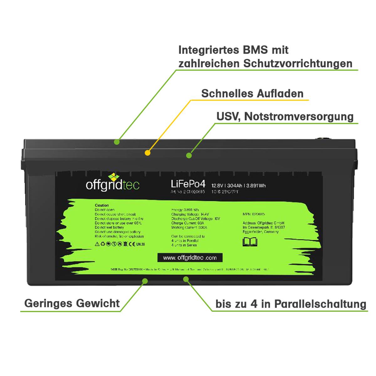 Offgridtec LiFePo4 Akku 12/300 12,8V 304Ah BMS integriert 3891Wh