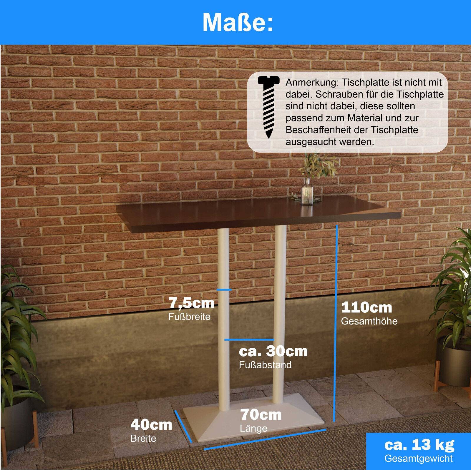Tischgestell Modell „München“ Weiss in Single, Doppelt oder Stehtisch Variante zur Auswahl Doppelt 110cm
