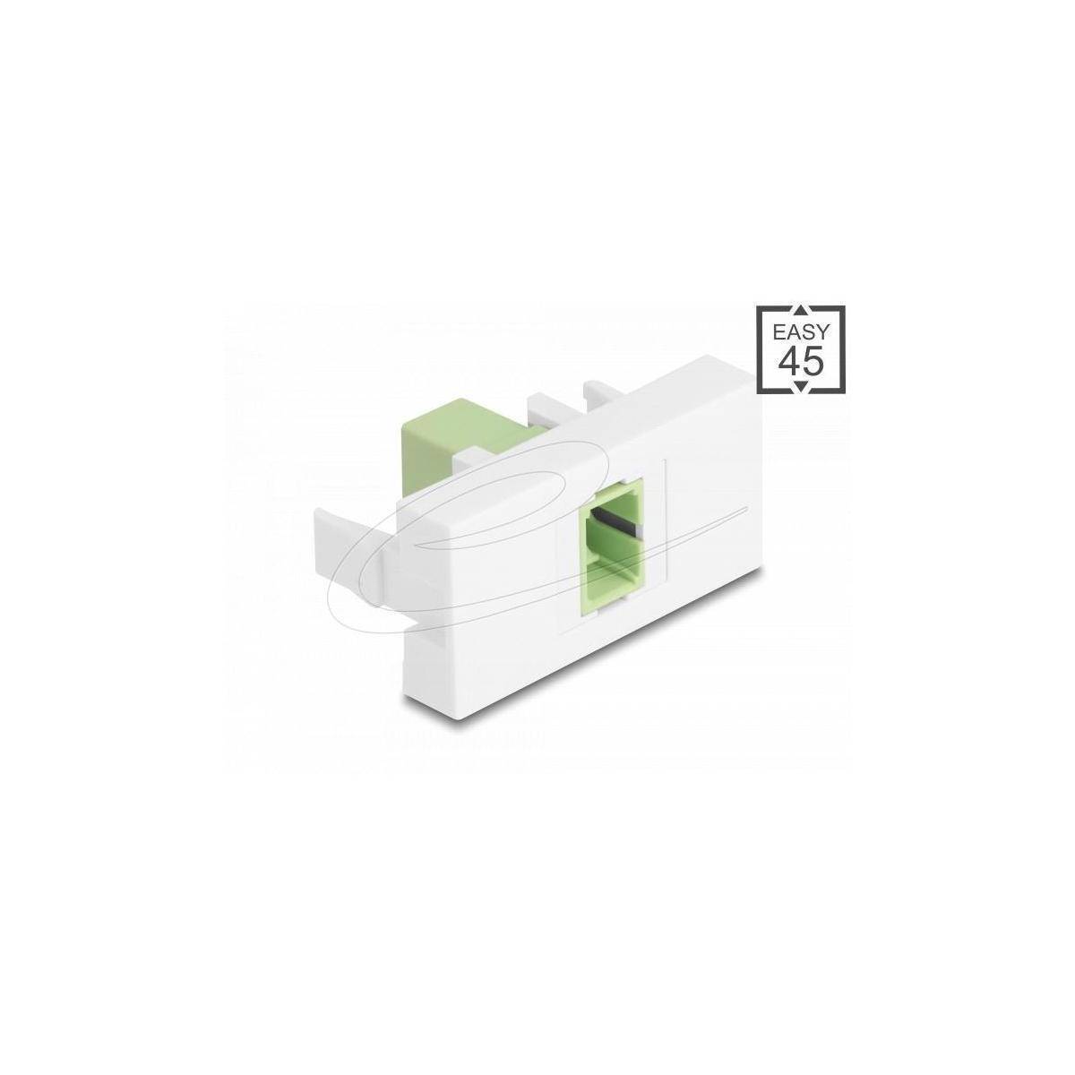 Ein weißer Easy 45 Adapter mit einer grünen Innenkomponente, konzipiert zum Anschluss von Netzwerkkabeln.