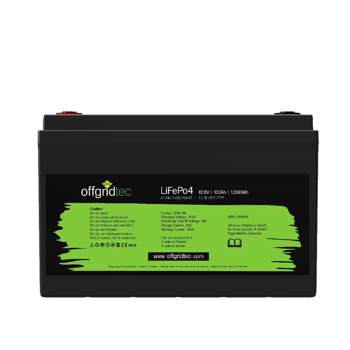 Offgridtec LiFePo4 Akku 12/100 12,8V 100Ah BMS integriert 1280Wh